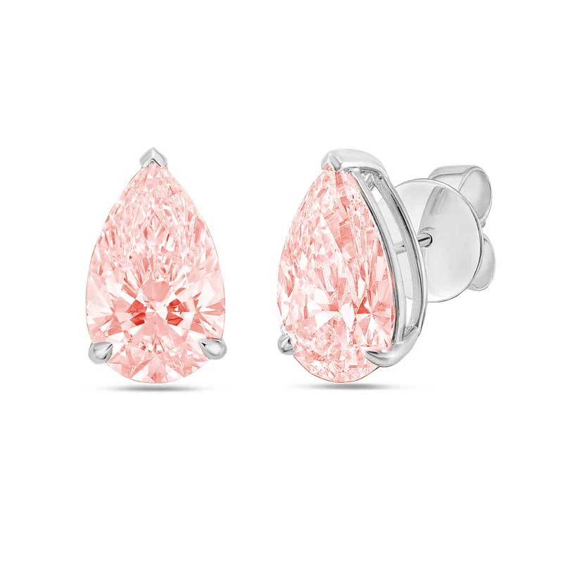 Lab-Grown Pink Pear Diamond Stud Earrings, 14K Gold