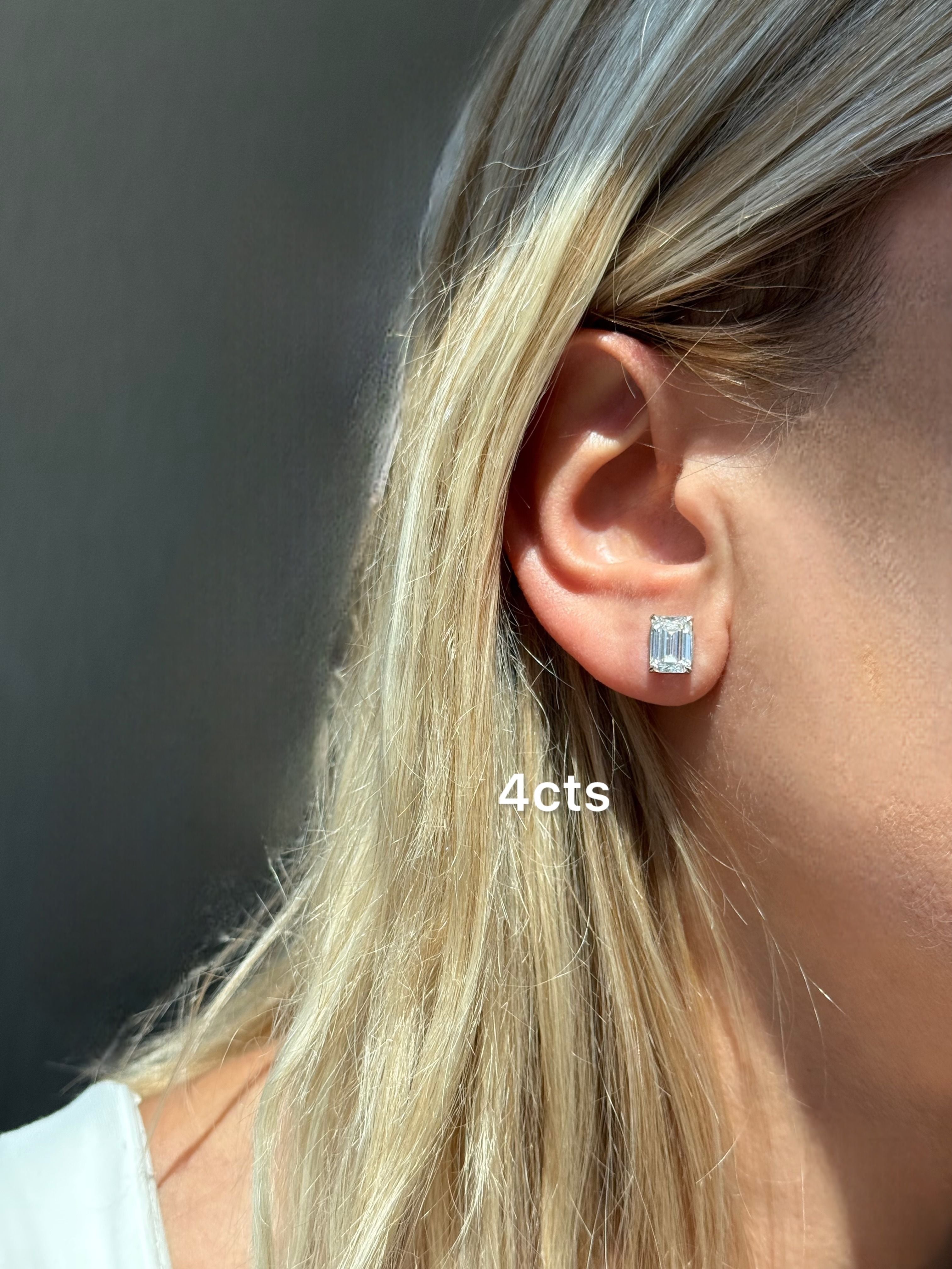 Lab Grown Emerald Cut Diamond Studs