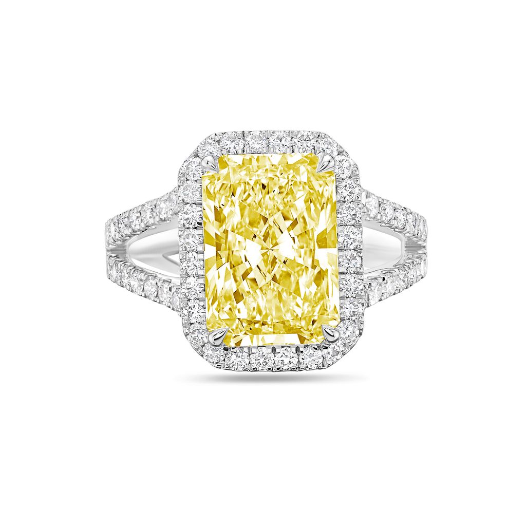 Lab-Grown Yellow Radiant Halo Diamond Engagement Ring, 14K Gold