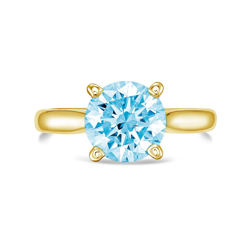 Lab-Grown Blue Round Diamond Solitaire Ring, 14k Gold