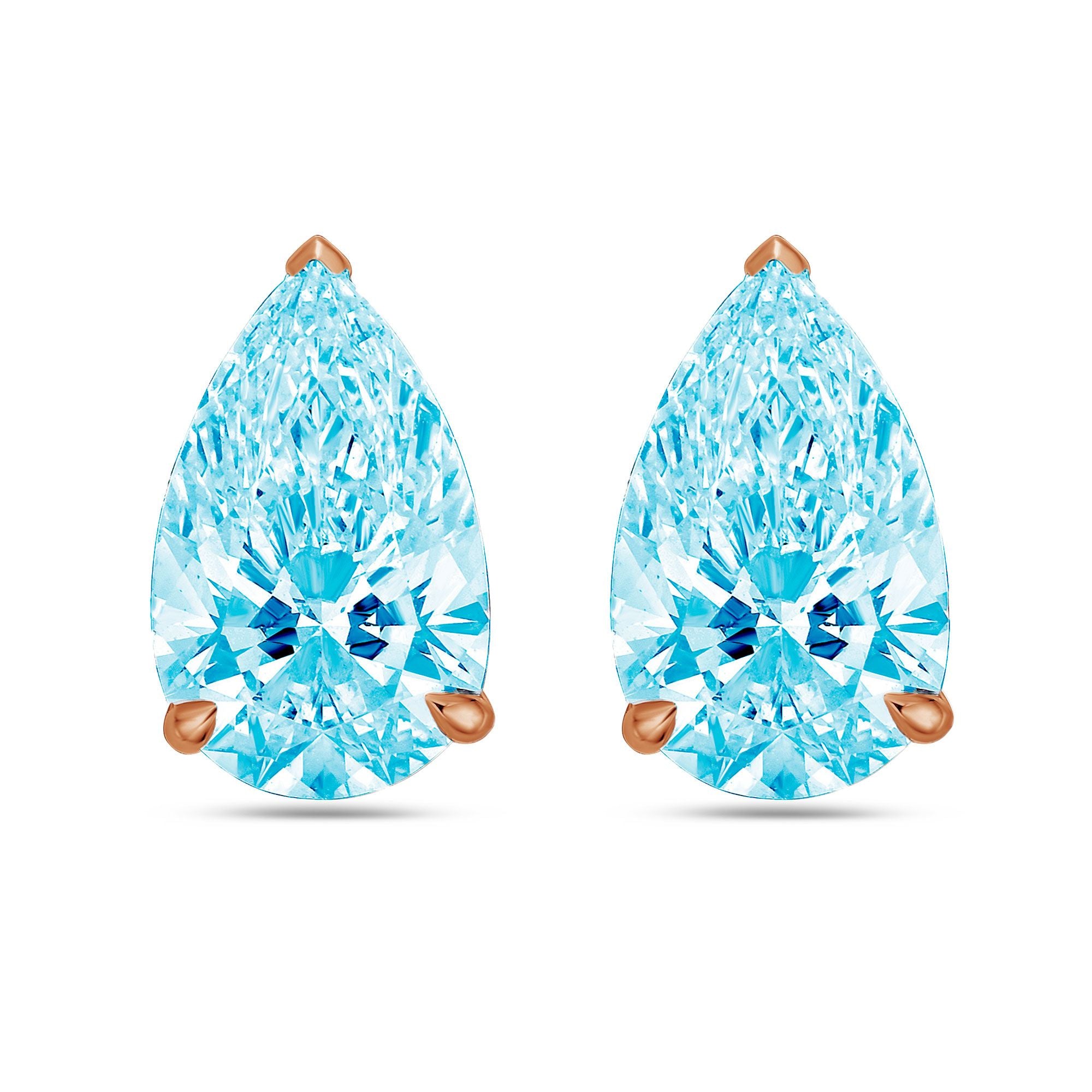Lab-Grown Blue Pear Diamond Stud Earrings, 14K Gold