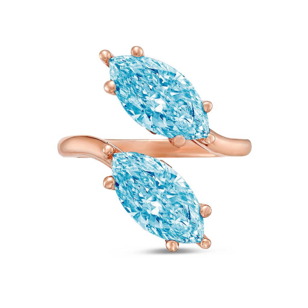 Lab-Grown Blue Marquise Toi Et Moi Diamond Ring, 14K Gold