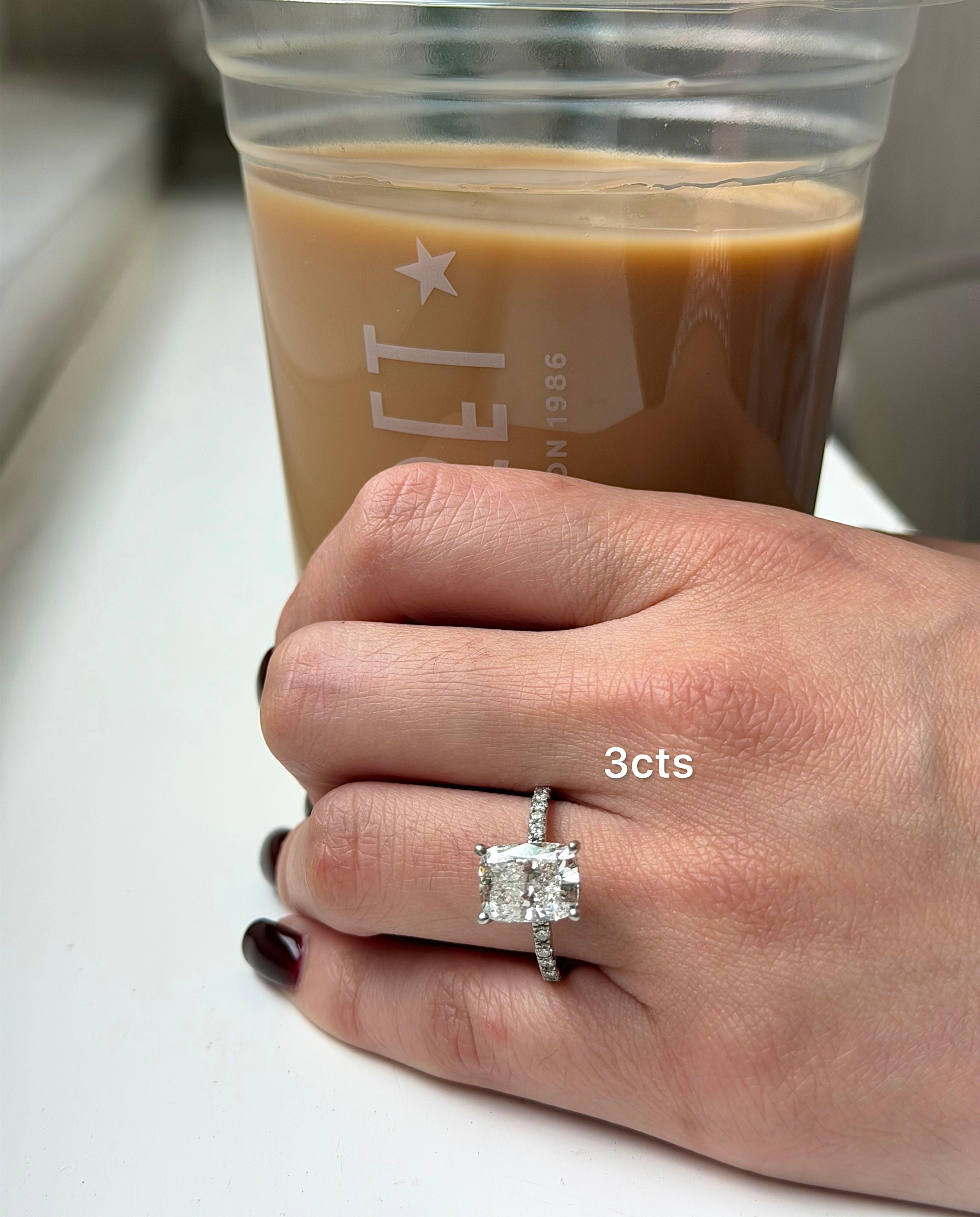 Lab Grown Cushion Diamond Engagement Pave Ring