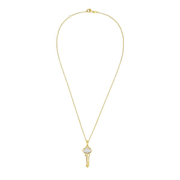Lab Grown Oval Diamond Accent Key Pendant
