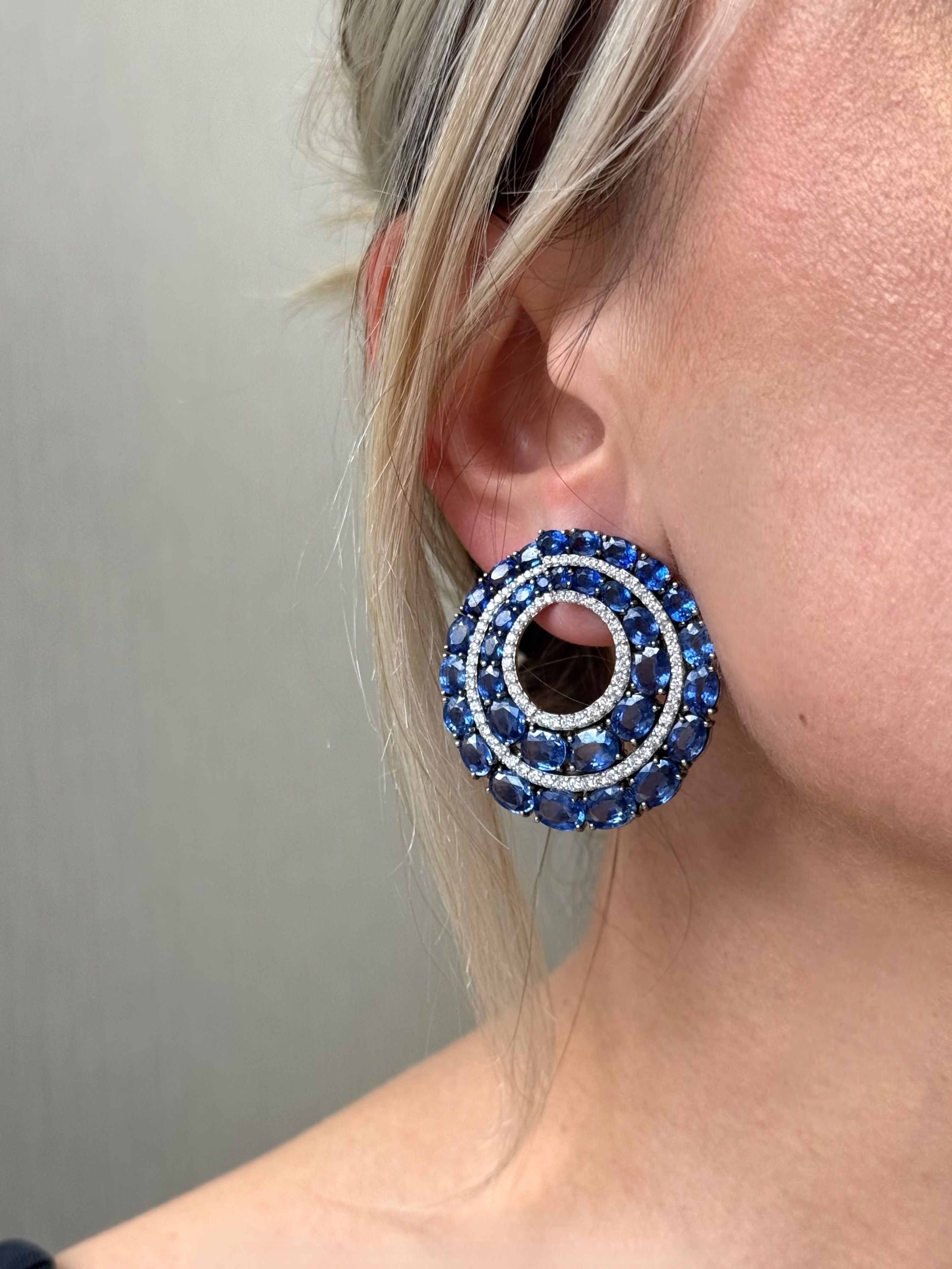 Blue Sapphire Diamond Fashion Earrings