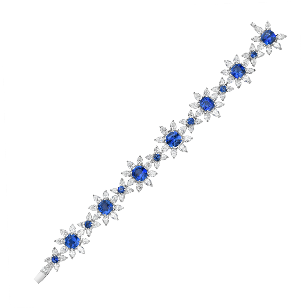 Sapphire and Diamond Flower Bracelet