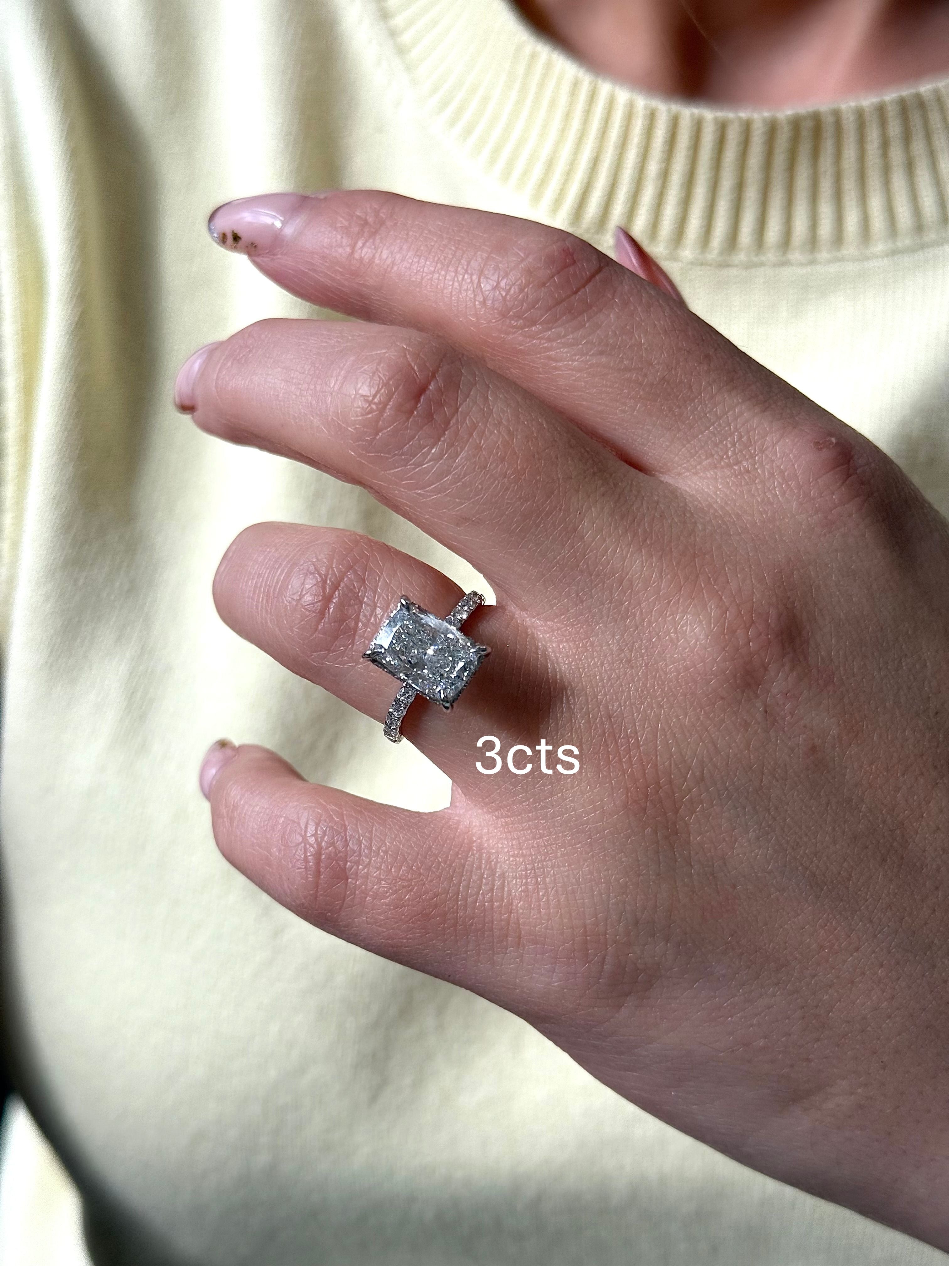 Lab Grown Cushion Diamond Engagement Pave Ring