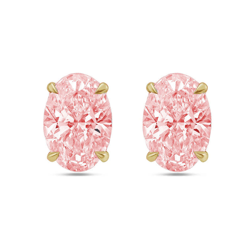 Lab-Grown Pink Oval Diamond Stud Earrings, 4-Prong, 14K Gold