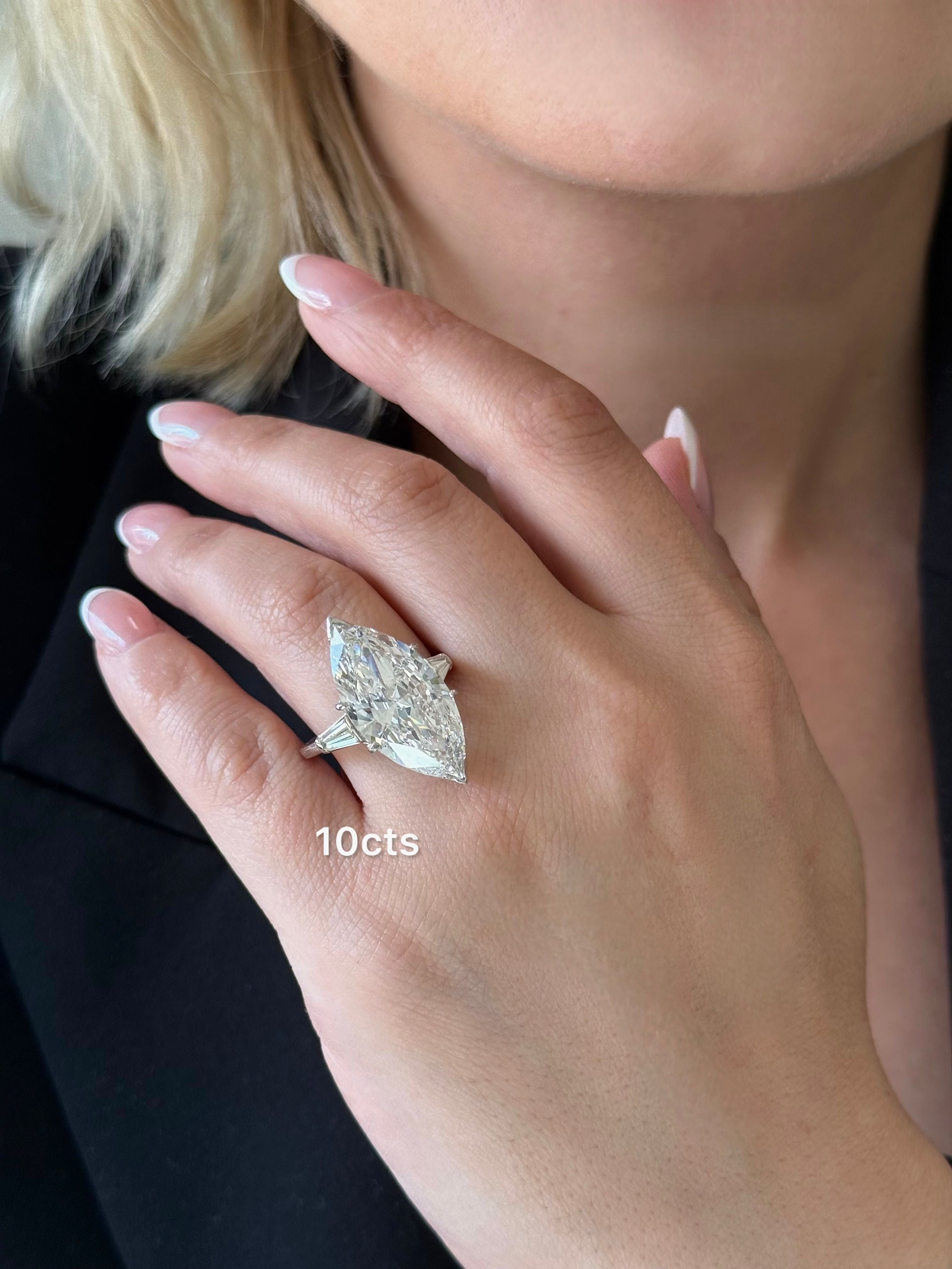 Lab Grown Marquise Engagement Ring with Baguettes
