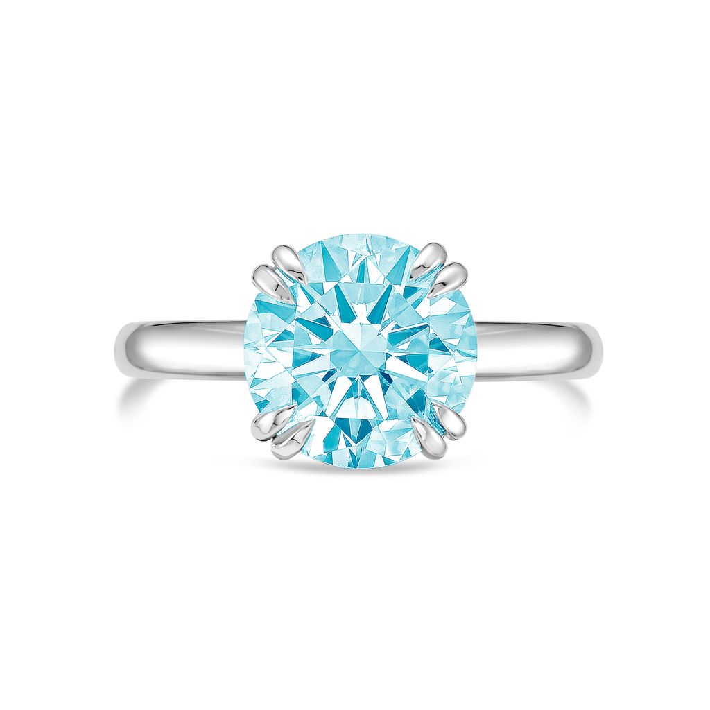 Lab-Grown Blue Round Split Claw Engagement Ring, 14k Gold