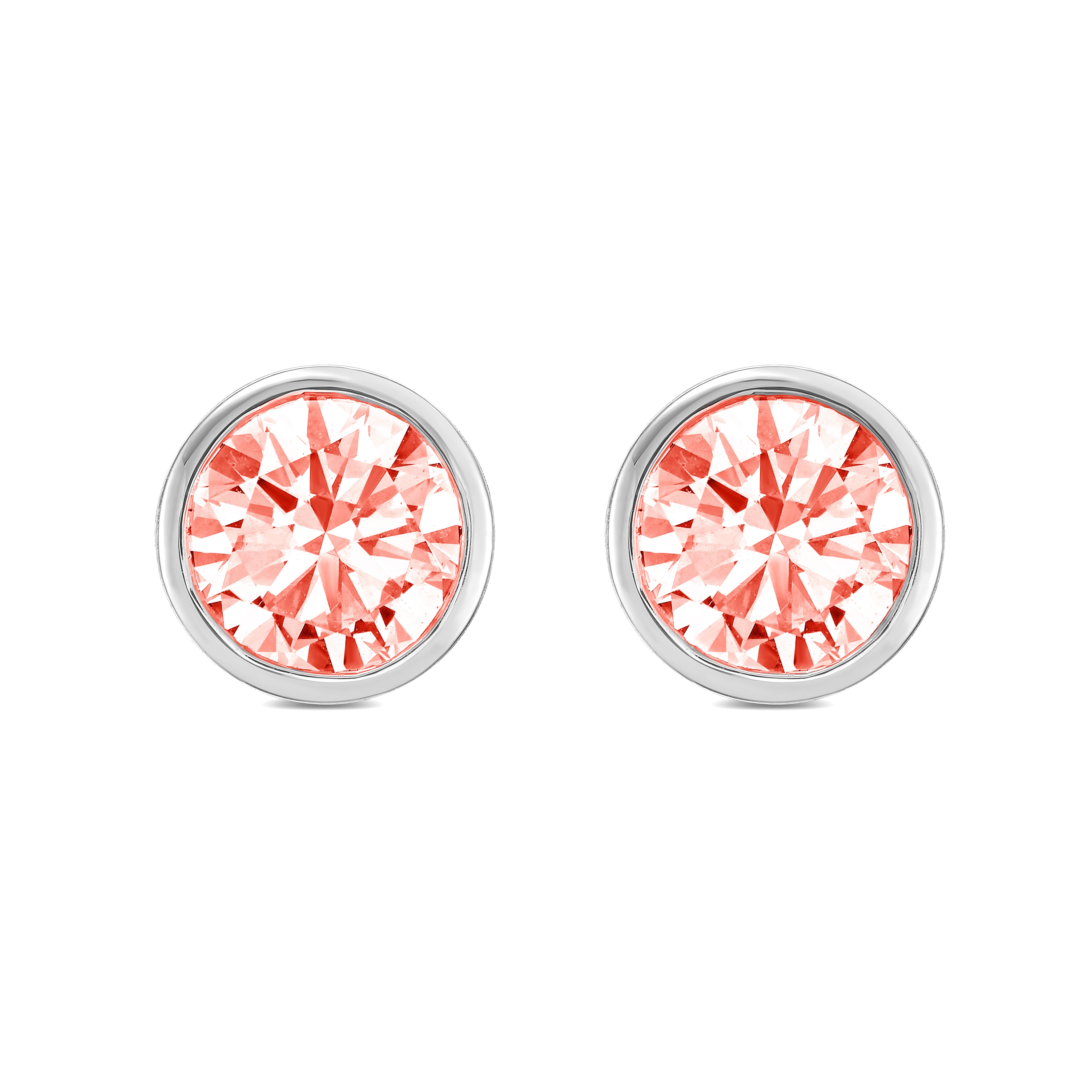 Lab-Grown Bezel Round Pink Diamond Studs, 14K Gold