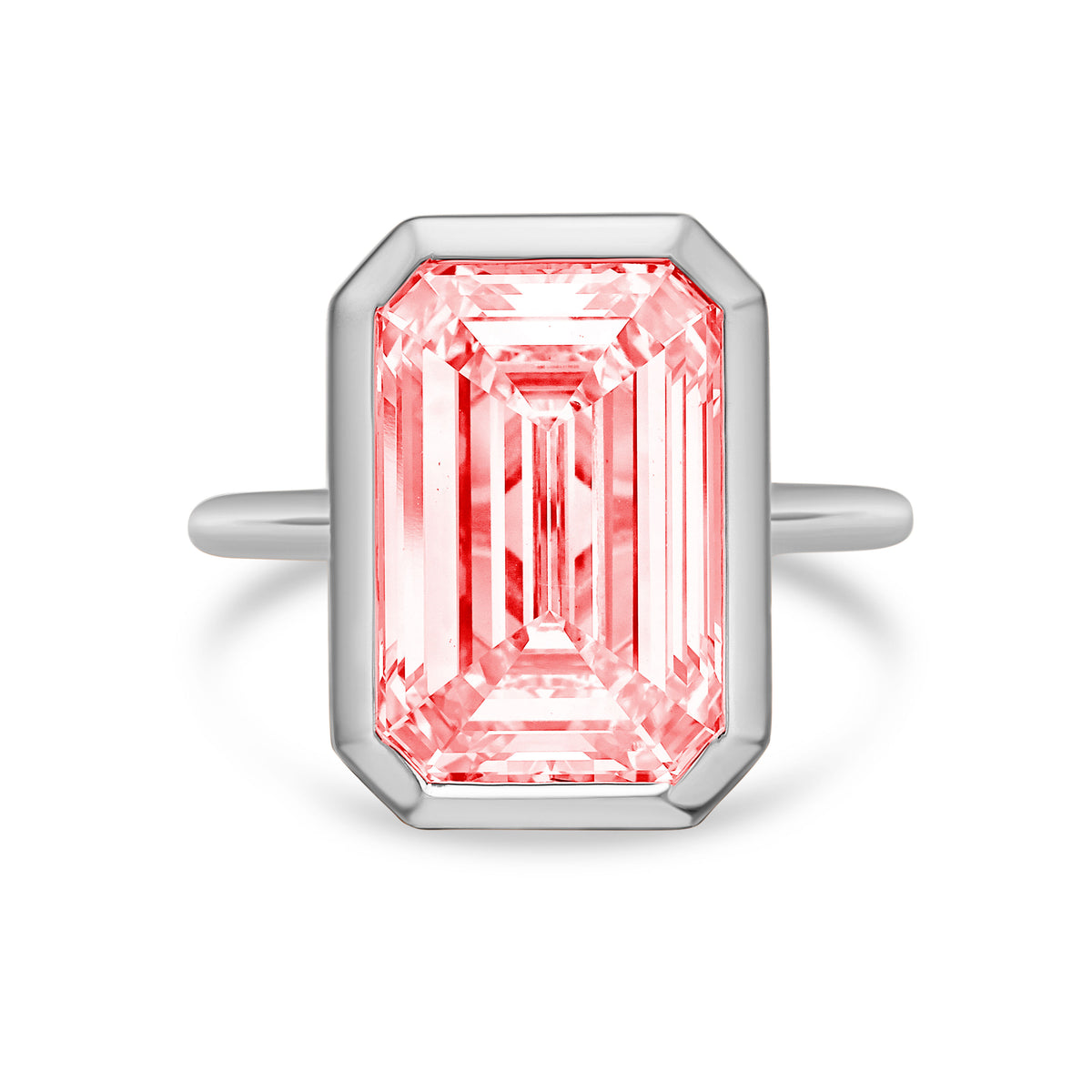 Lab-Grown Pink Emerald Cut Diamond Bezel Solitaire Ring, 14k Gold