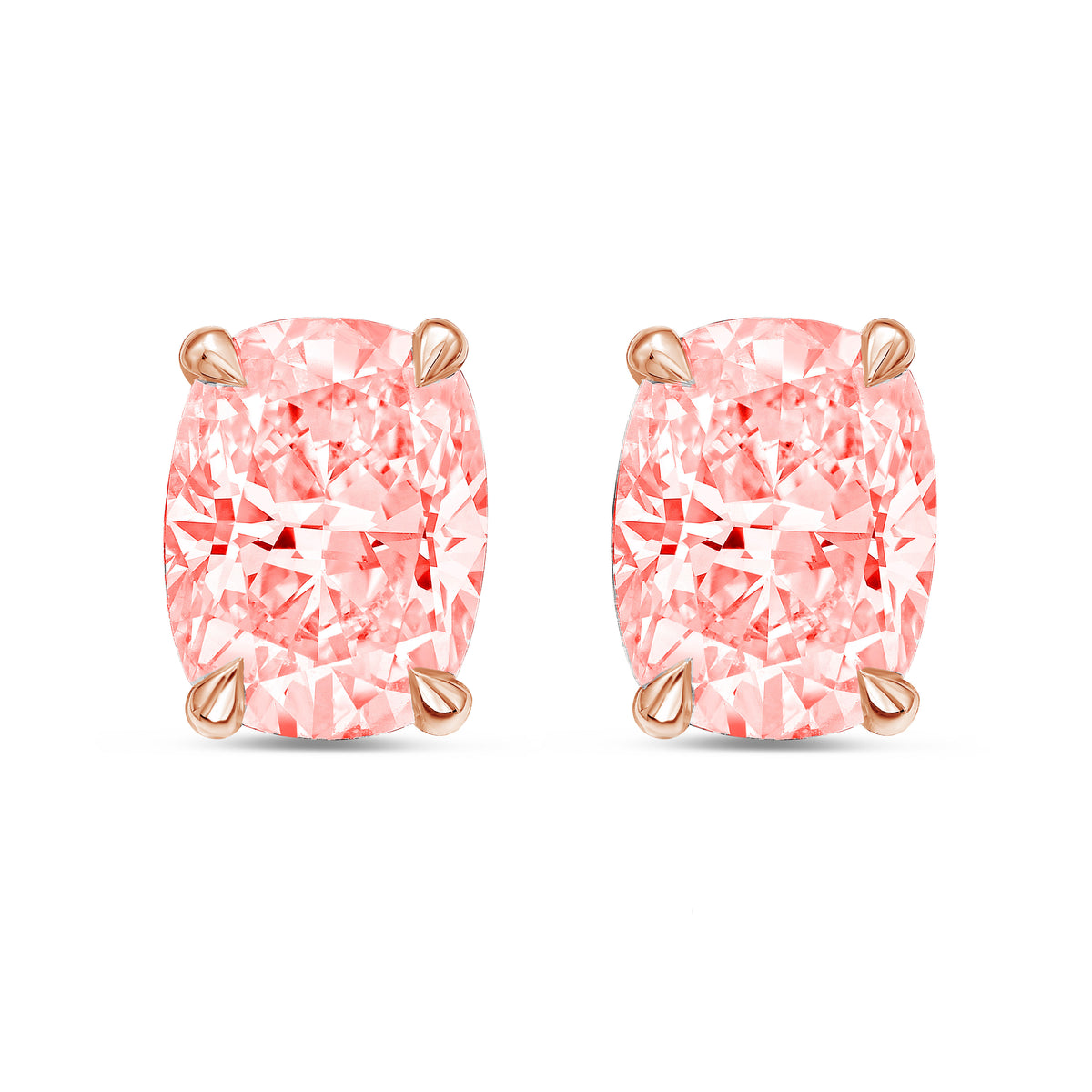 Lab-Grown Pink Cushion Cut Diamond Stud Earrings, 4-Prong, 14K Gold