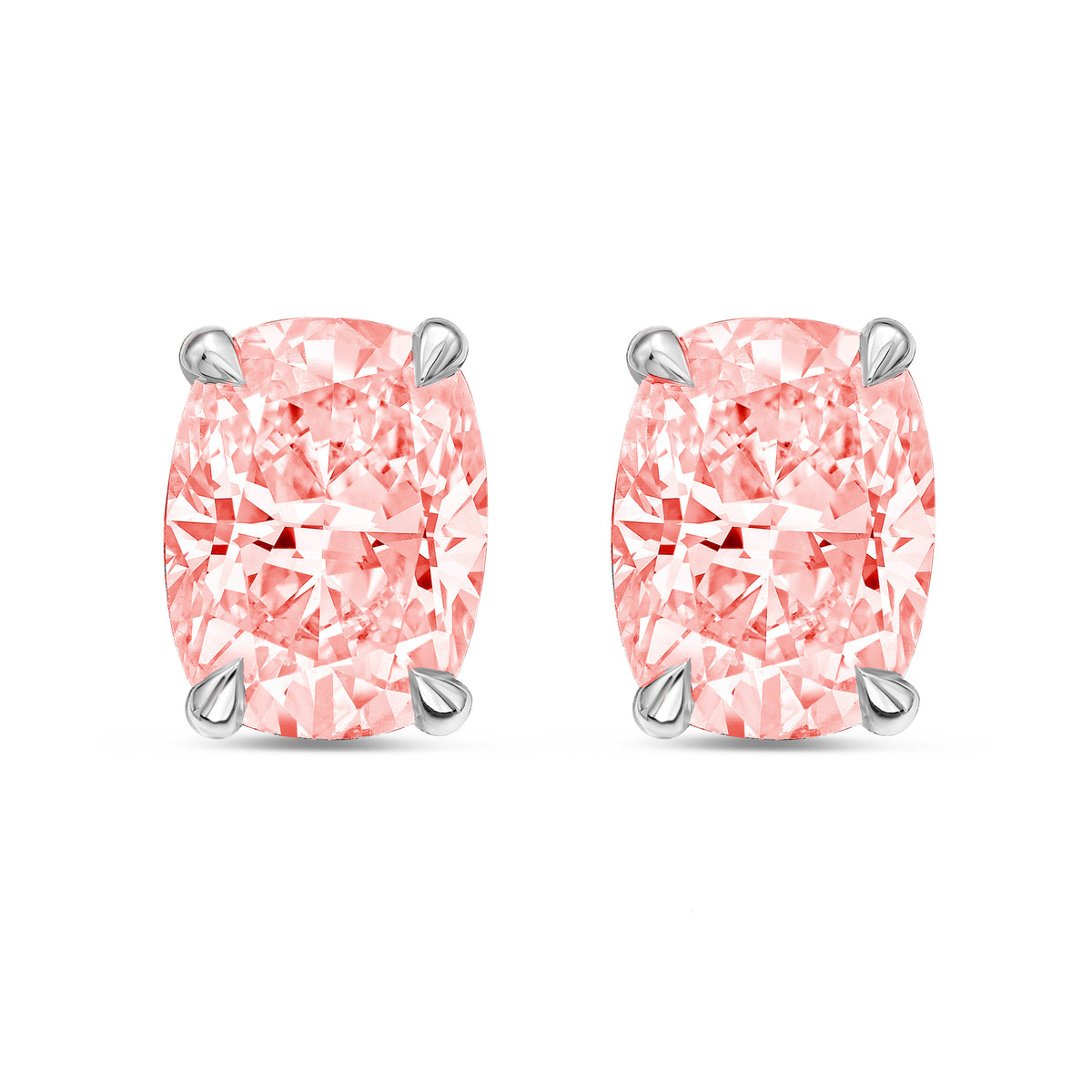 Lab-Grown Pink Cushion Cut Diamond Stud Earrings, 4-Prong, 14K Gold