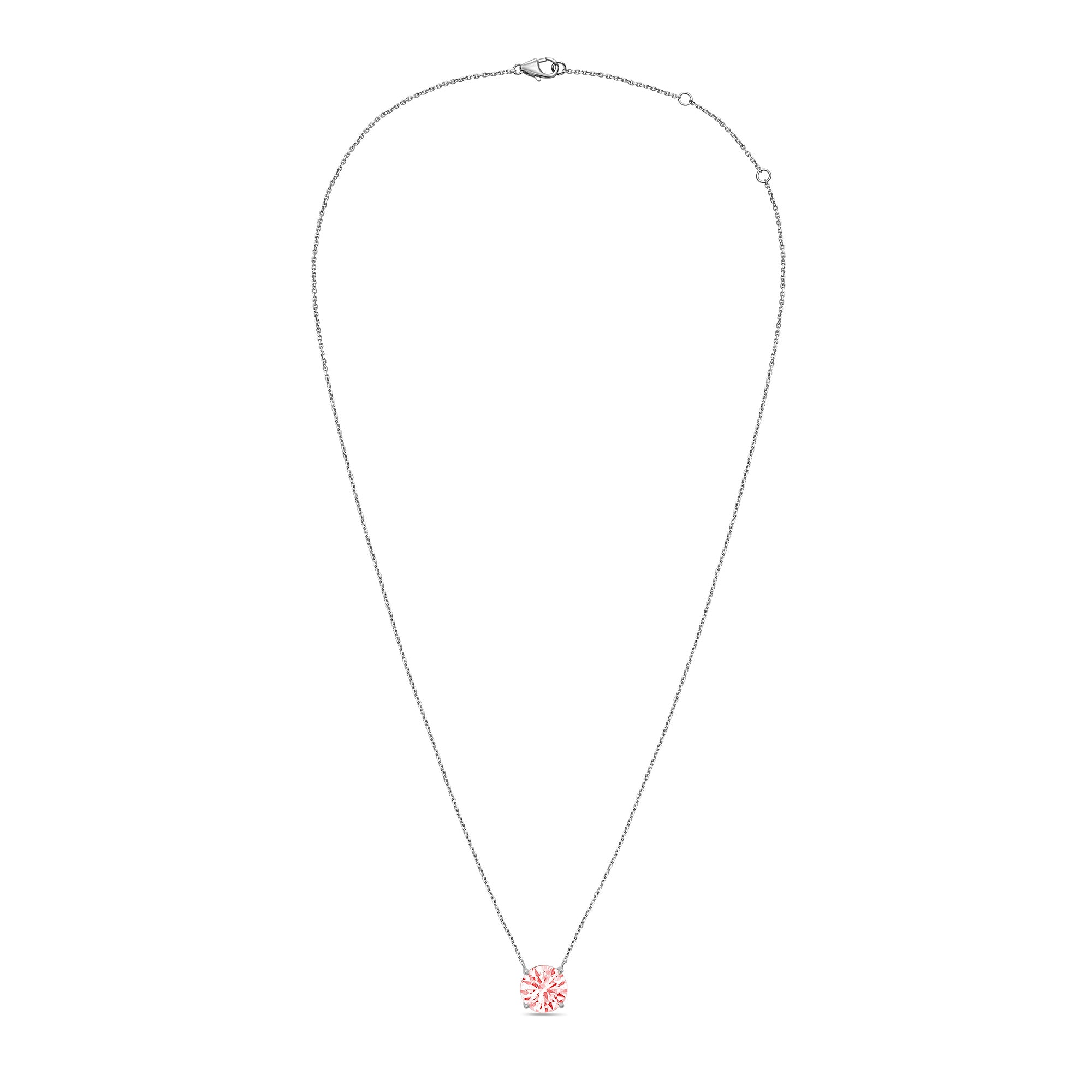 Lab-Grown Pink Round Diamond Solitaire Pendant, 14k Gold