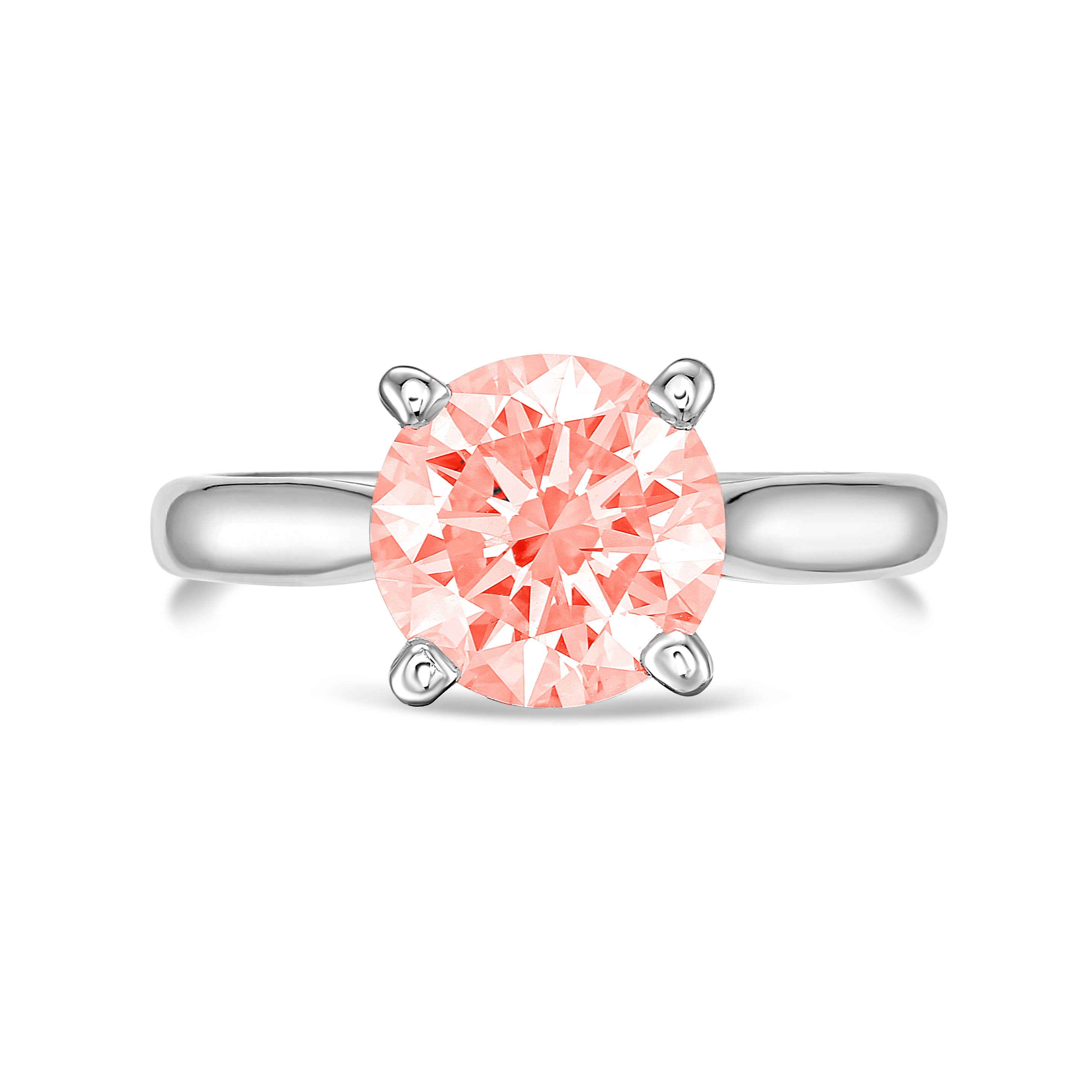 Lab-Grown Pink Round Diamond Solitaire Ring, 14K Gold
