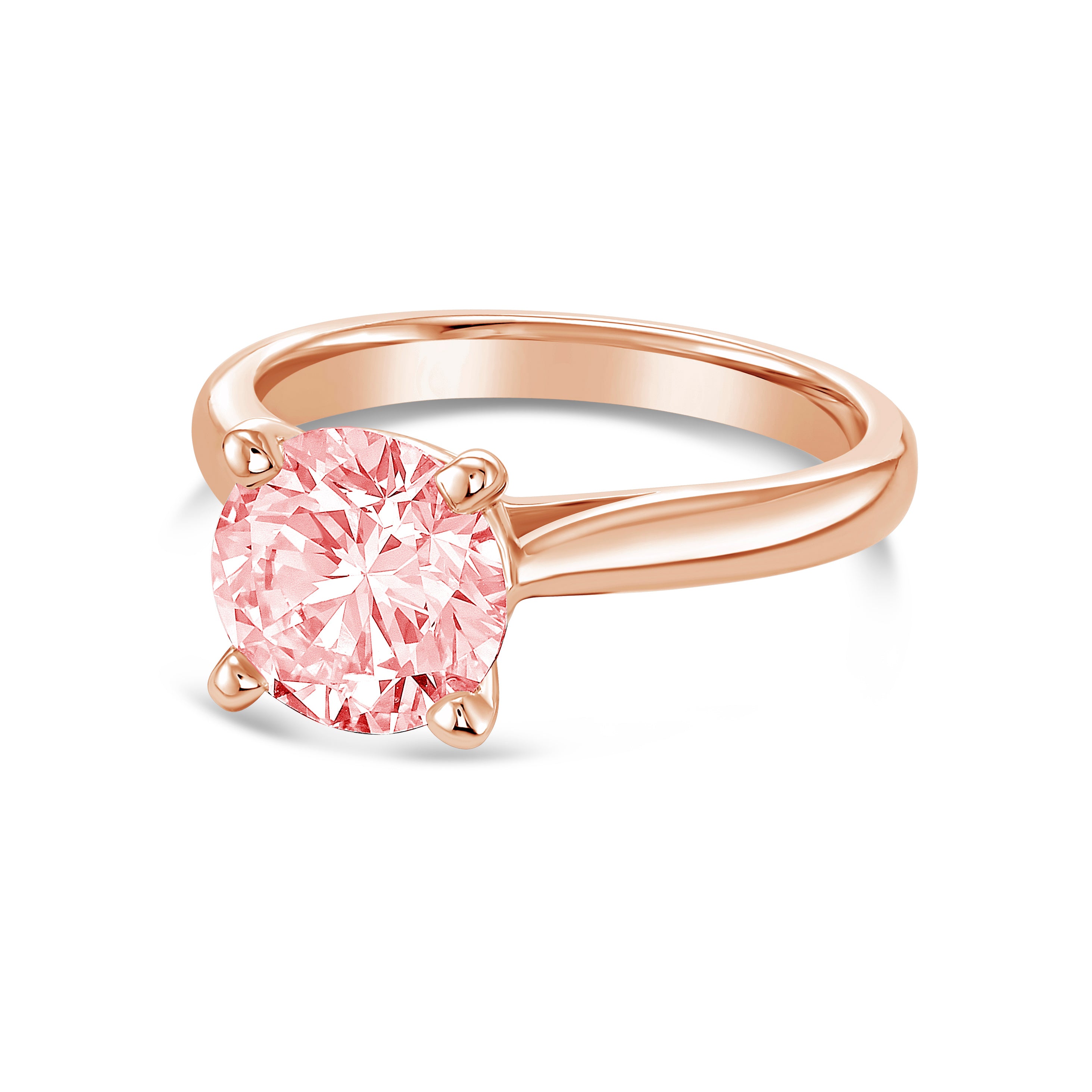 Lab-Grown Pink Round Diamond Solitaire Ring, 14K Gold