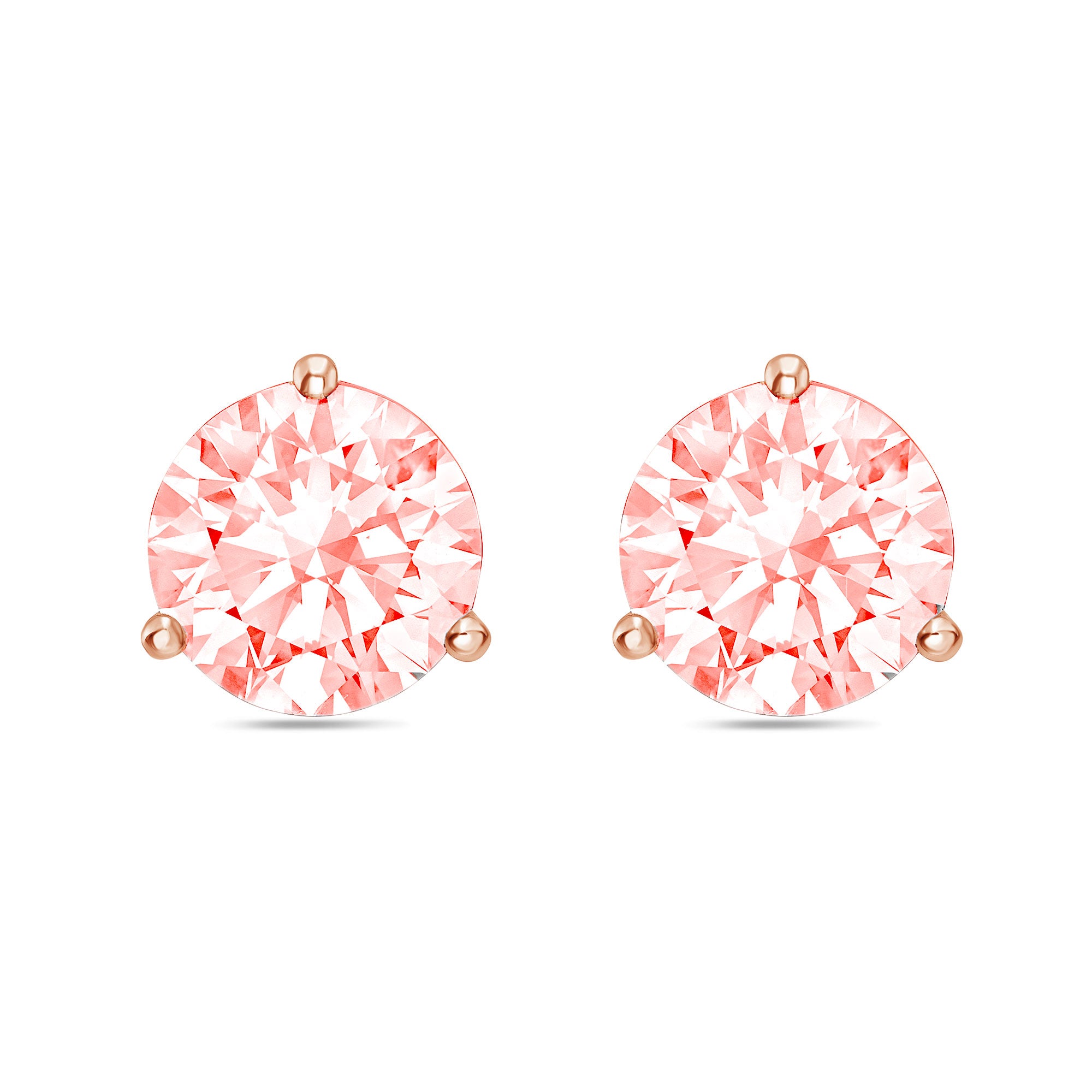 Lab-Grown Pink Round Diamond Stud Earrings, 3-Prong, 14K Gold