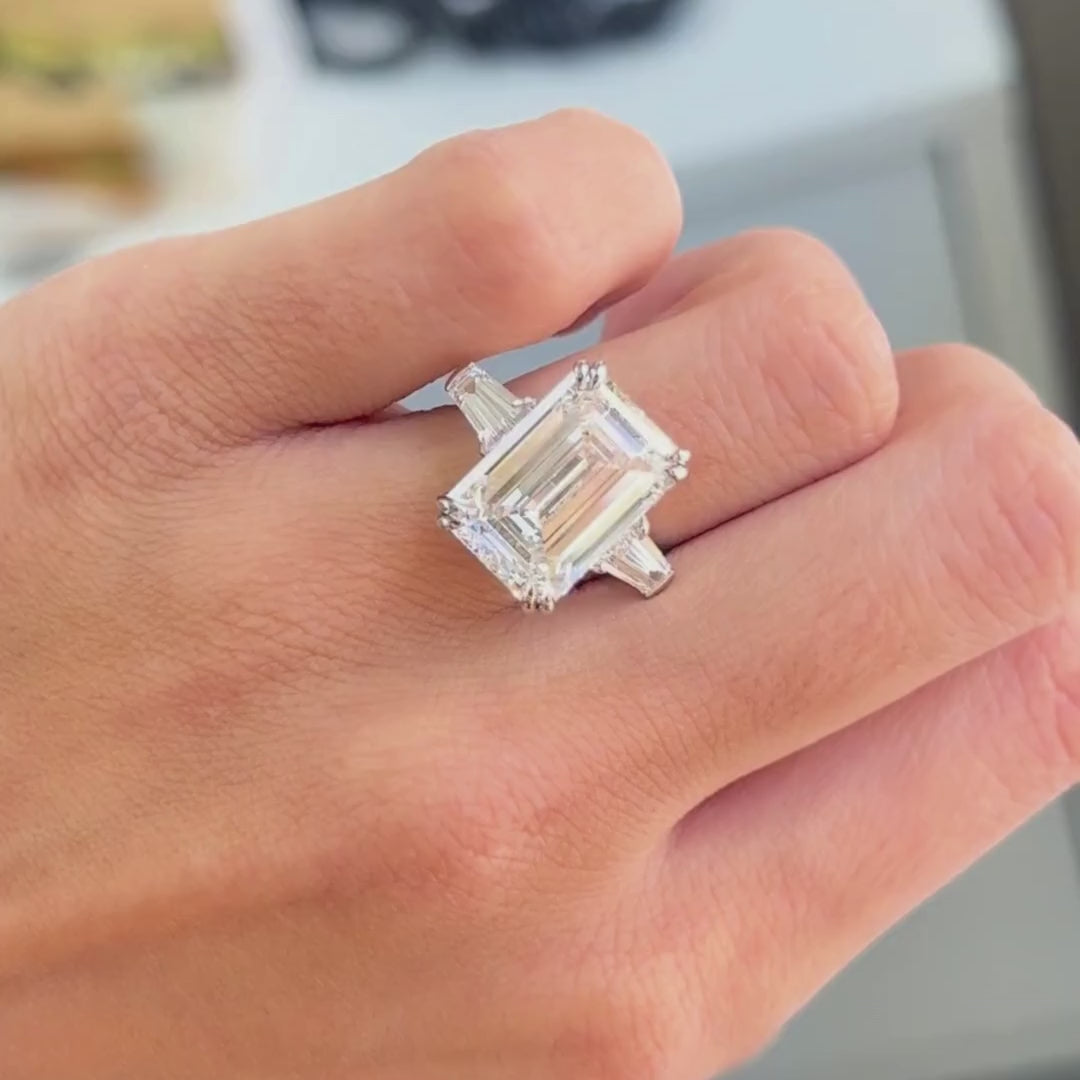 Three Stone Emerald Diamond Engagement Ring