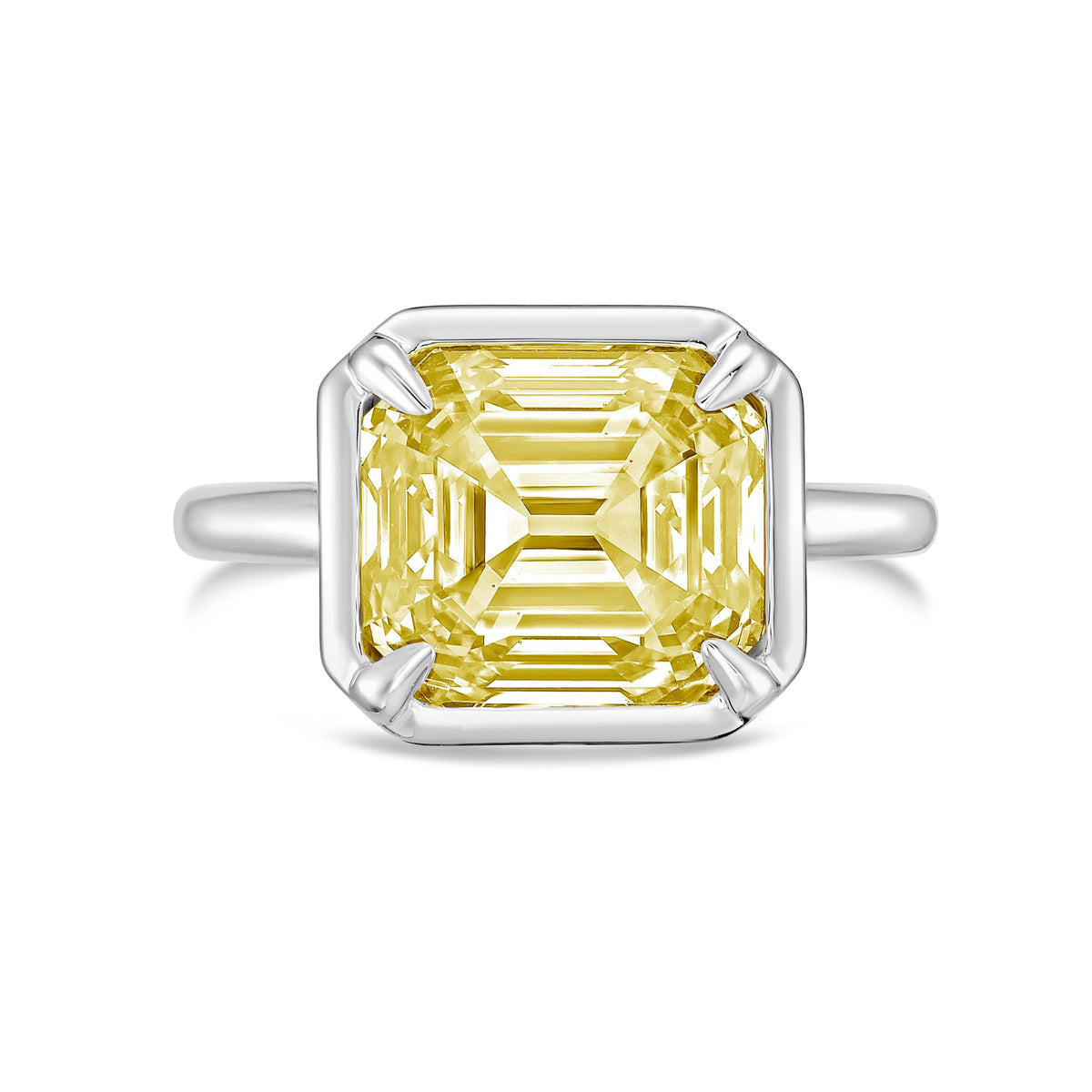 Lab-Grown Yellow Asscher Diamond Bezel Ring, 14K Gold