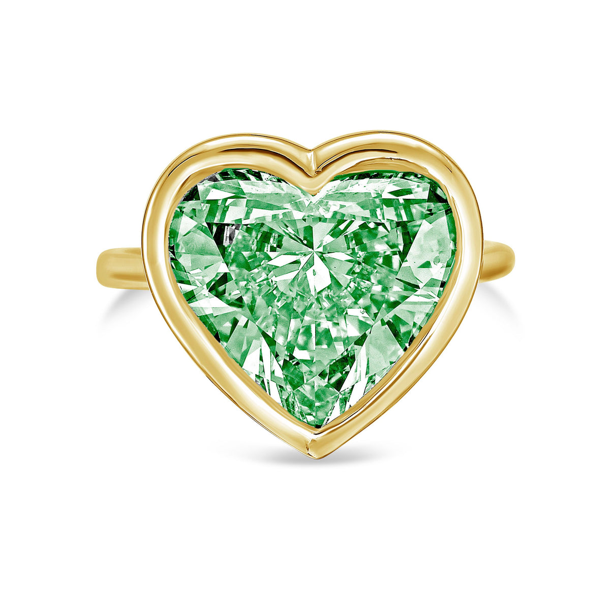 Lab-Grown Green Heart Diamond Bezel Ring, 14K Gold