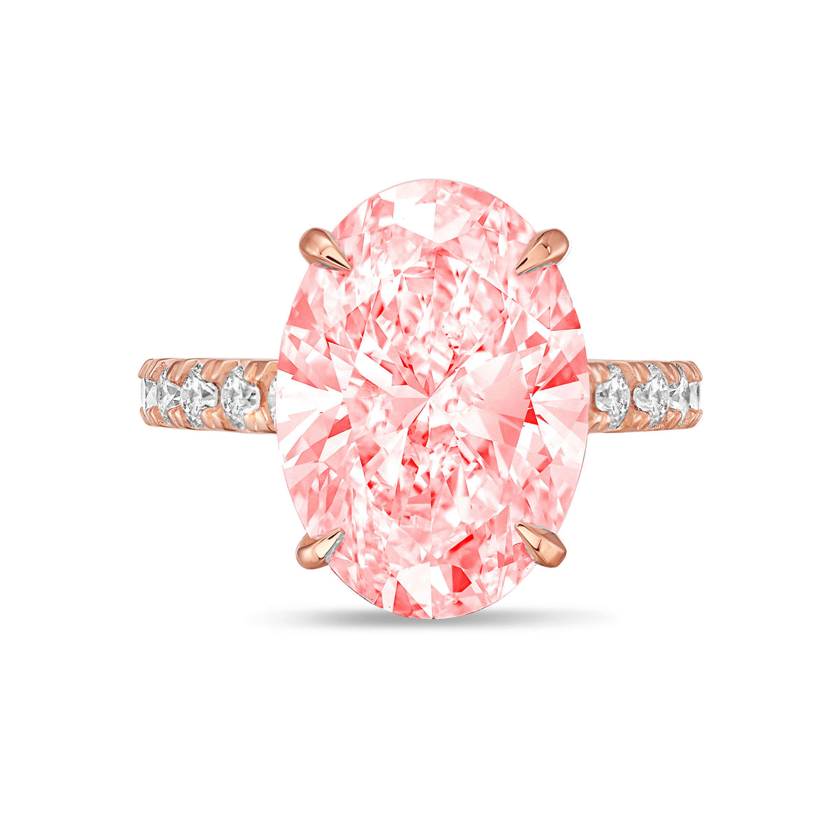 Lab-Grown Pink Oval Diamond Ring With Accents, 14K Gold