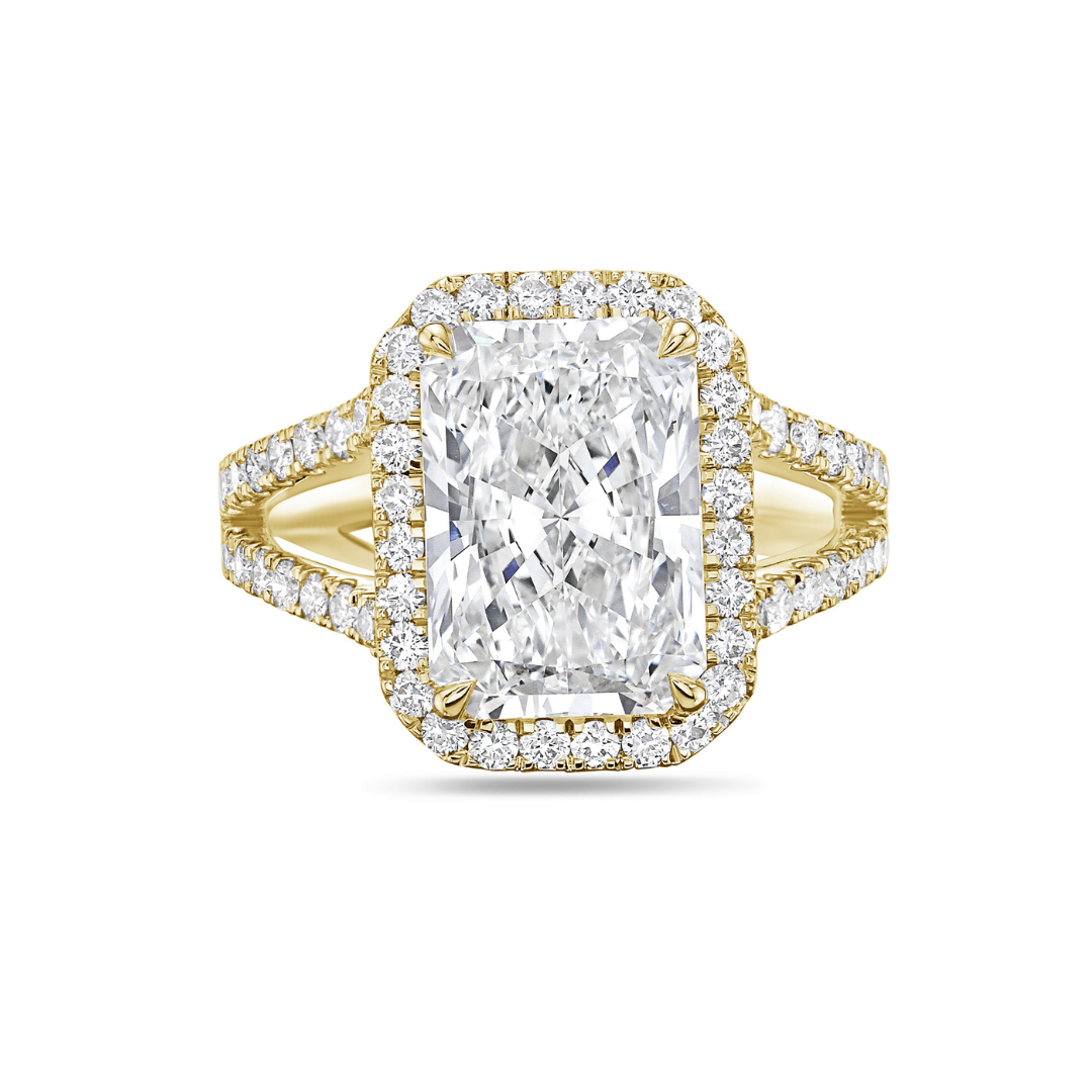 radiant cut halo engagement rings