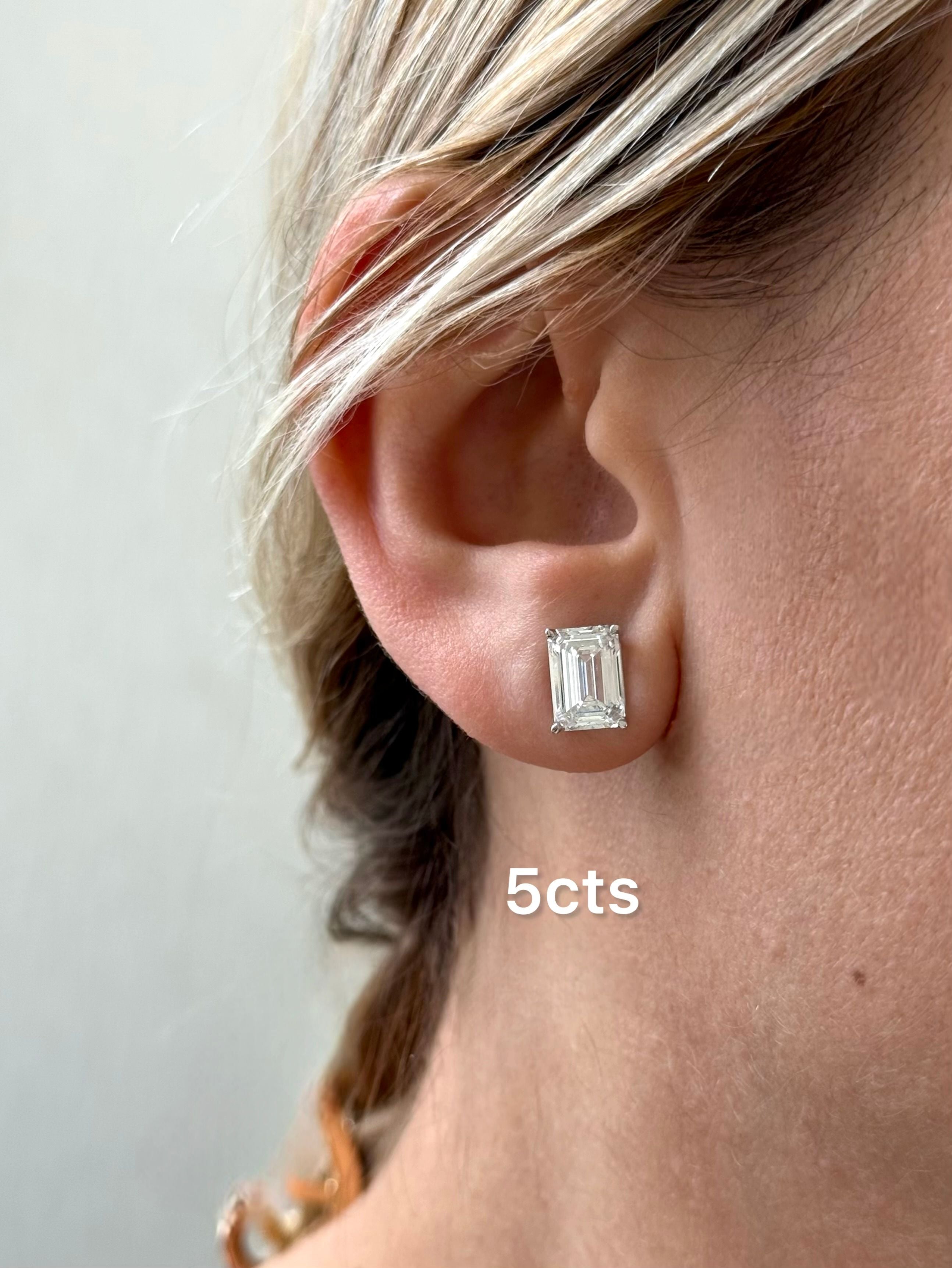 Lab Grown Emerald Cut Diamond Studs