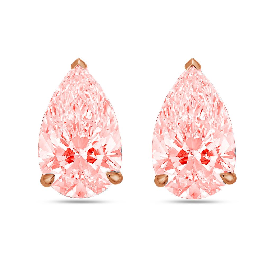 Lab-Grown Pink Pear Diamond Stud Earrings, 14K Gold
