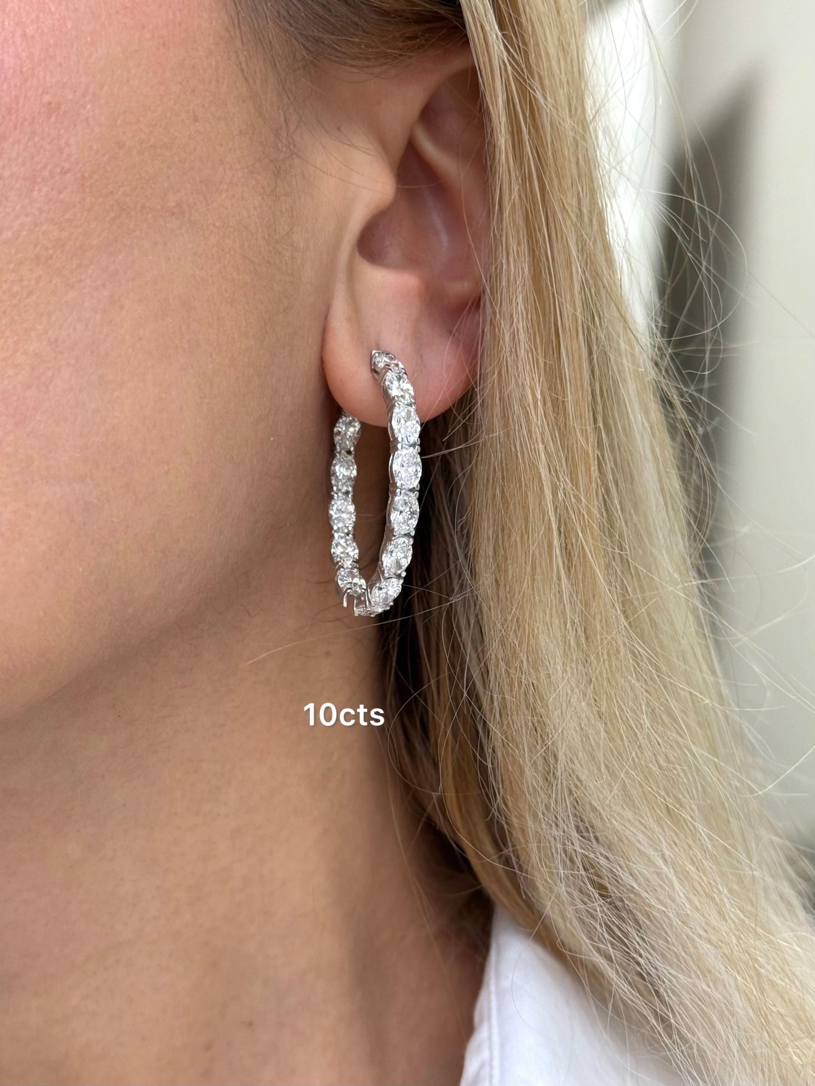 Lab Grown Oval Diamond Hoop Earrings - 1.50"