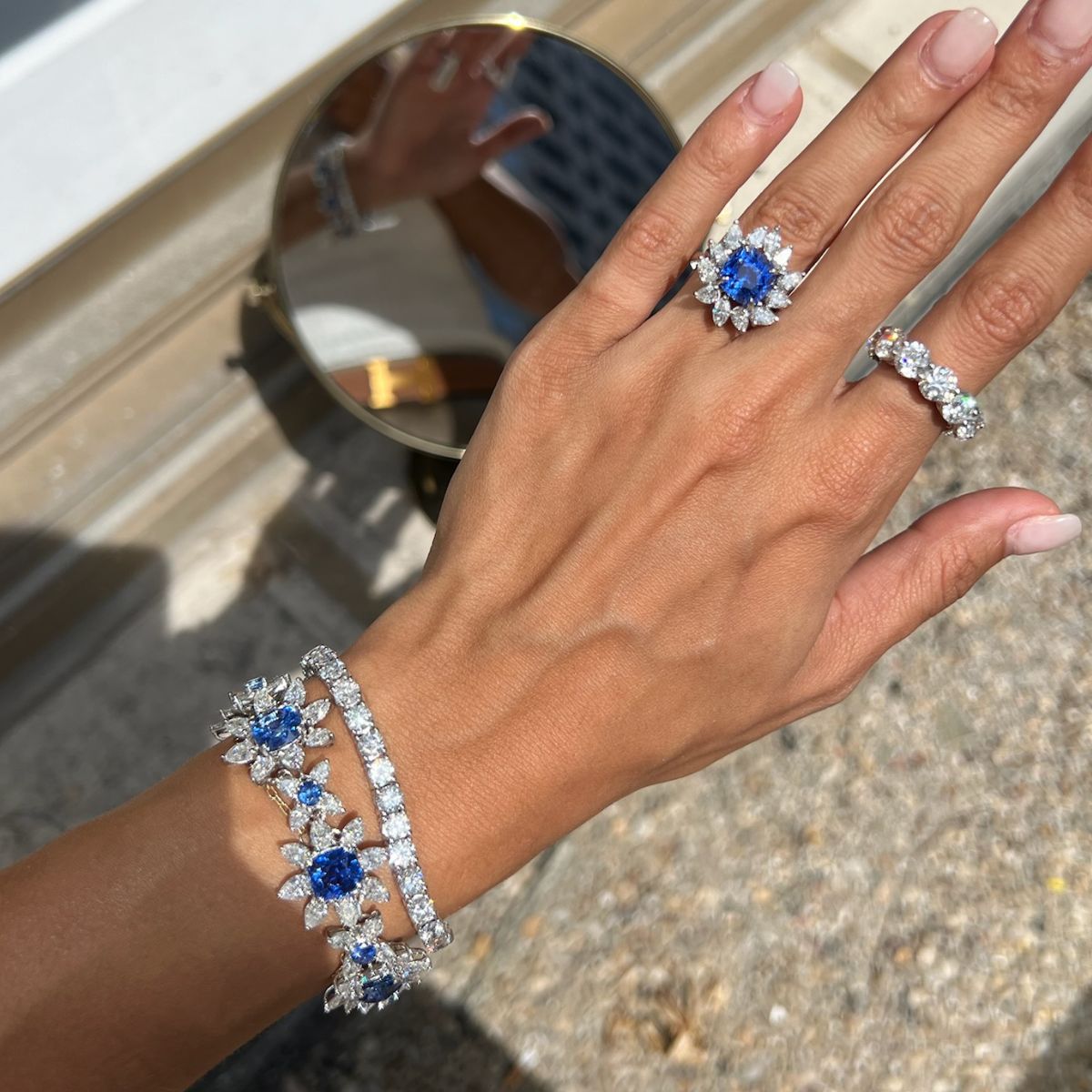 Sapphire and Diamond Flower Bracelet