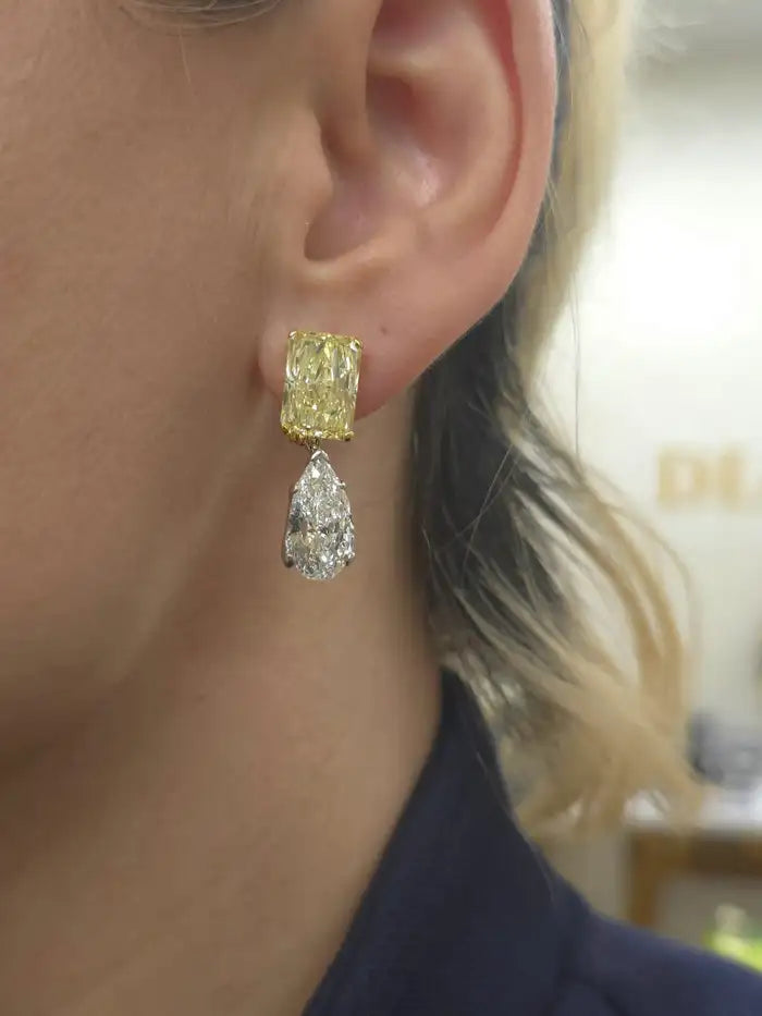 Two Tone Yellow Diamond Drop Earrings