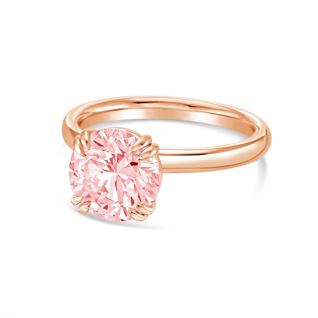 Lab-Grown Pink Round Split Claw Engagement Ring, 14k Gold
