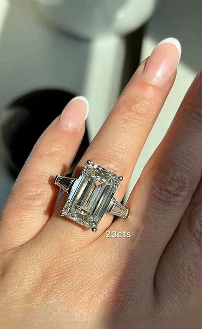 Lab Grown Emerald Cut Ring with Baguettes