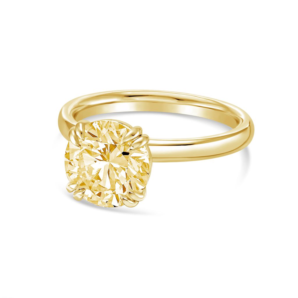 Lab-Grown Yellow Round Split Claw Engagement Ring, 14k Gold