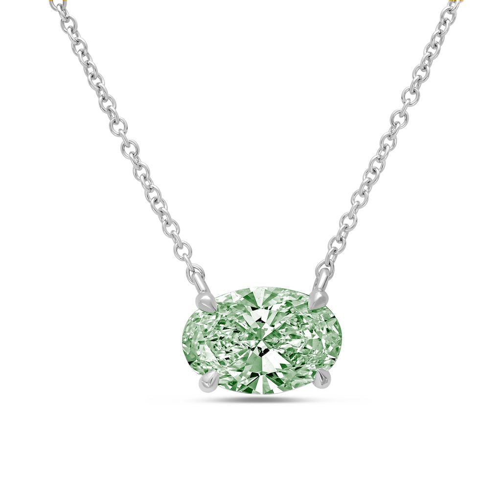 Lab-Grown Green Oval Diamond Solitaire Pendant, 14k Gold