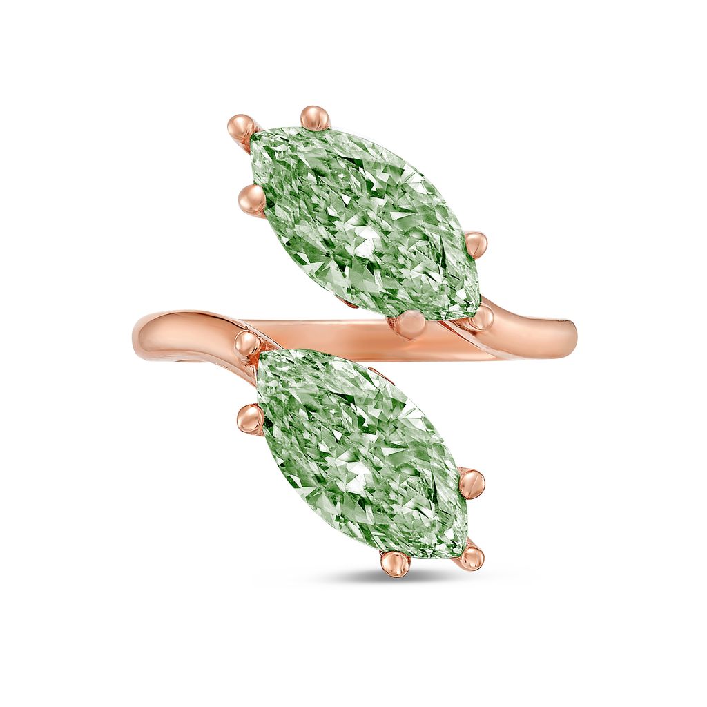 Lab-Grown Green Marquise Toi Et Moi Diamond Ring, 14K Gold