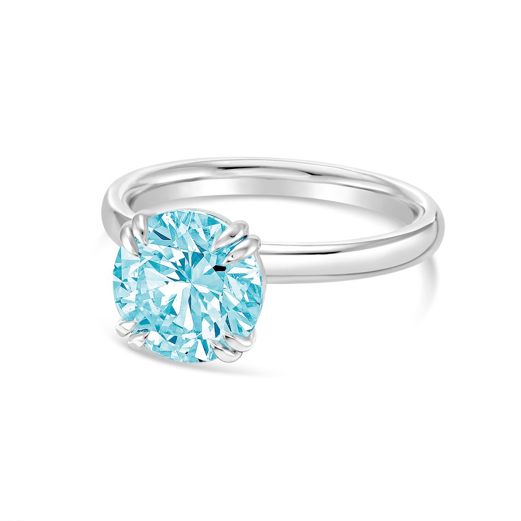 Lab-Grown Blue Round Split Claw Engagement Ring, 14k Gold