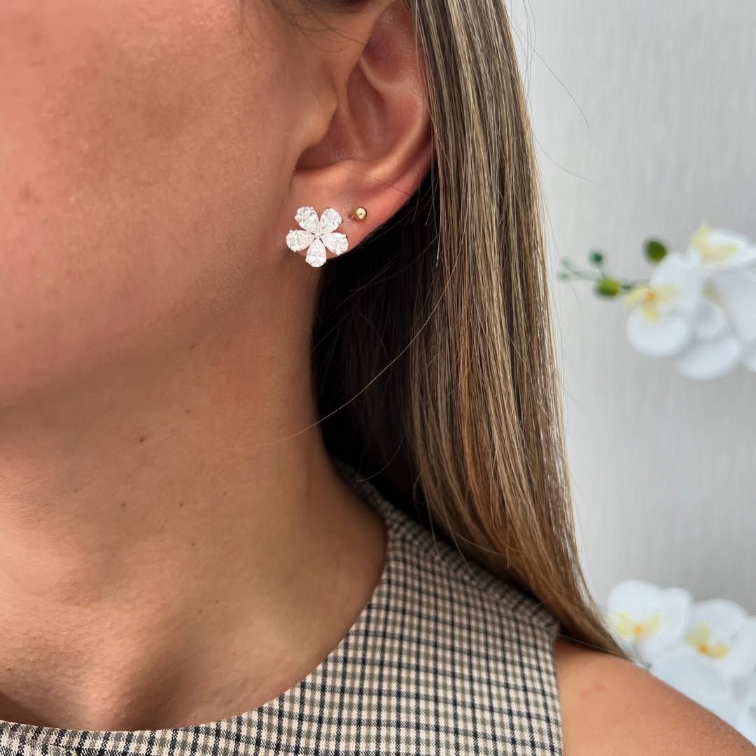 5cts Pear Shaped Diamond Flower Stud Earrings