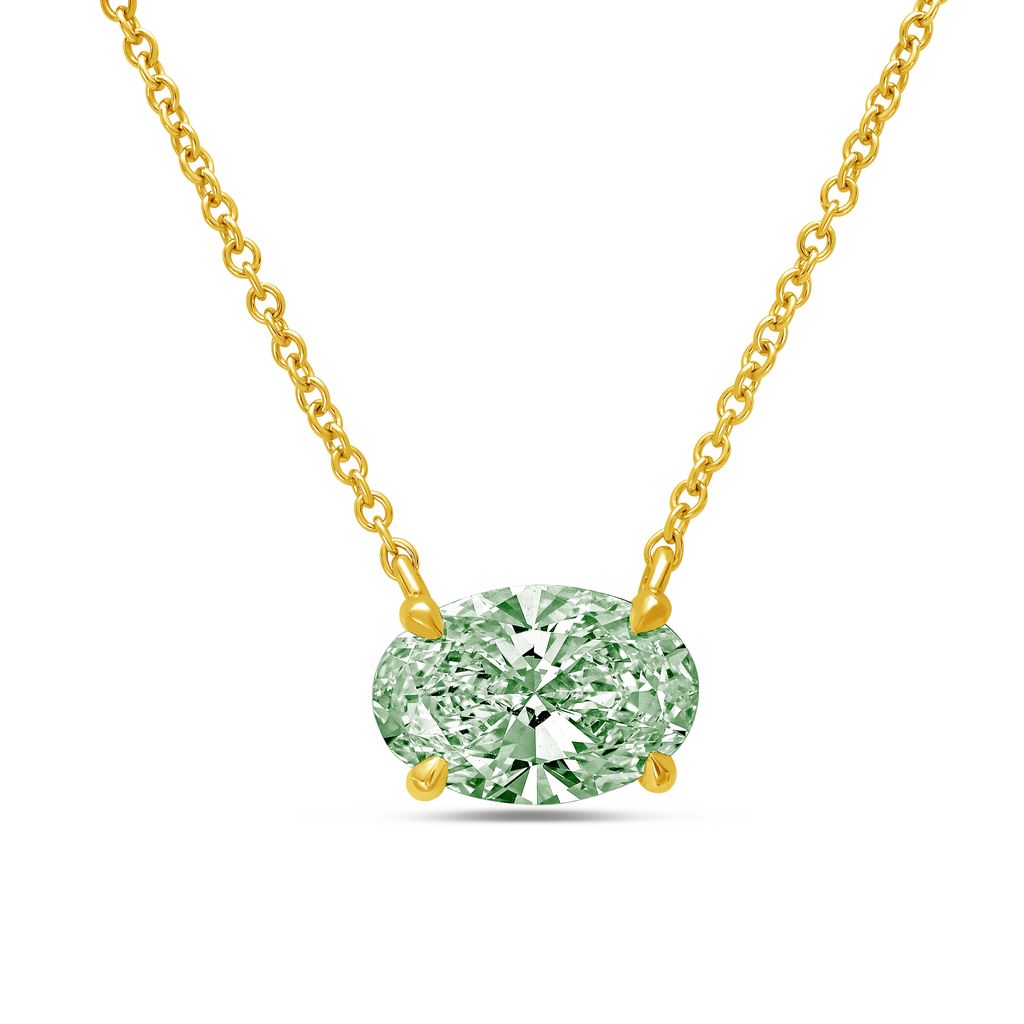 Lab-Grown Green Oval Diamond Solitaire Pendant, 14k Gold