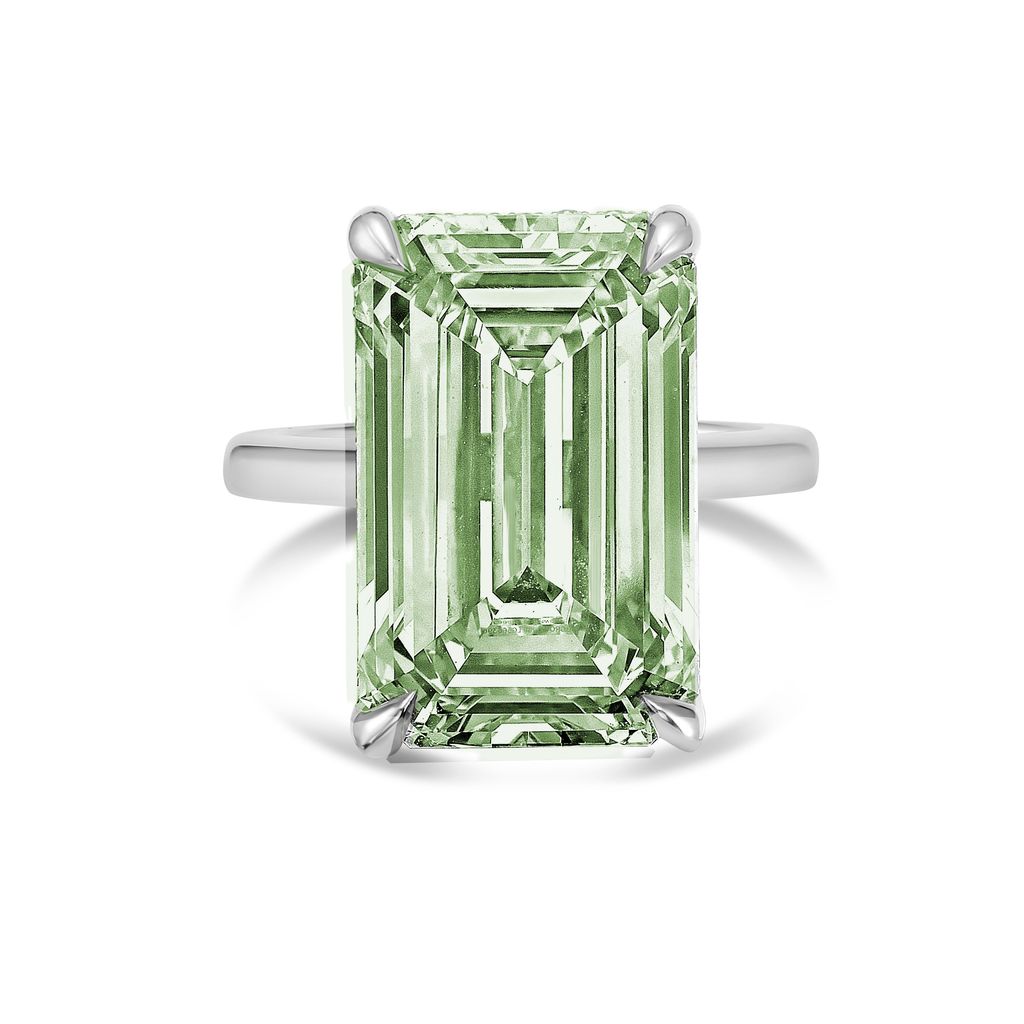 Lab-Grown Green Emerald-Cut Diamond Solitaire Ring, 18k Gold