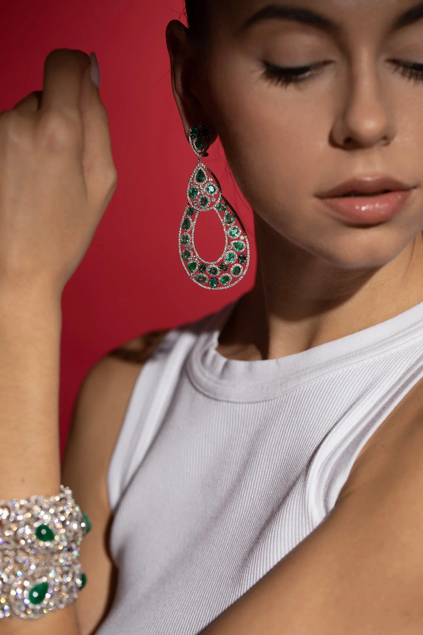 Emerald Rose Cut Chandelier Earrings