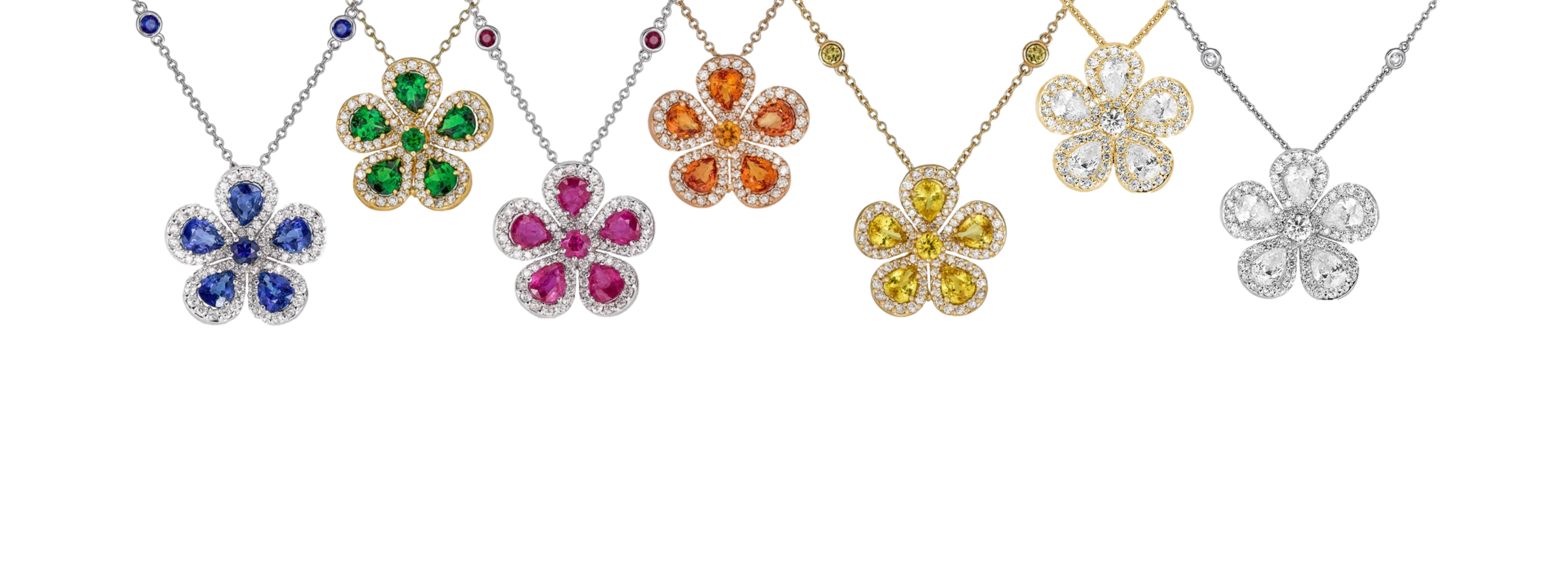 colorful diamond & gemstone color flower pendants