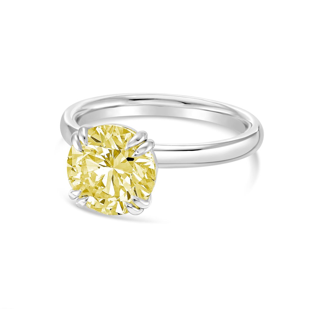 Lab-Grown Yellow Round Split Claw Engagement Ring, 14k Gold