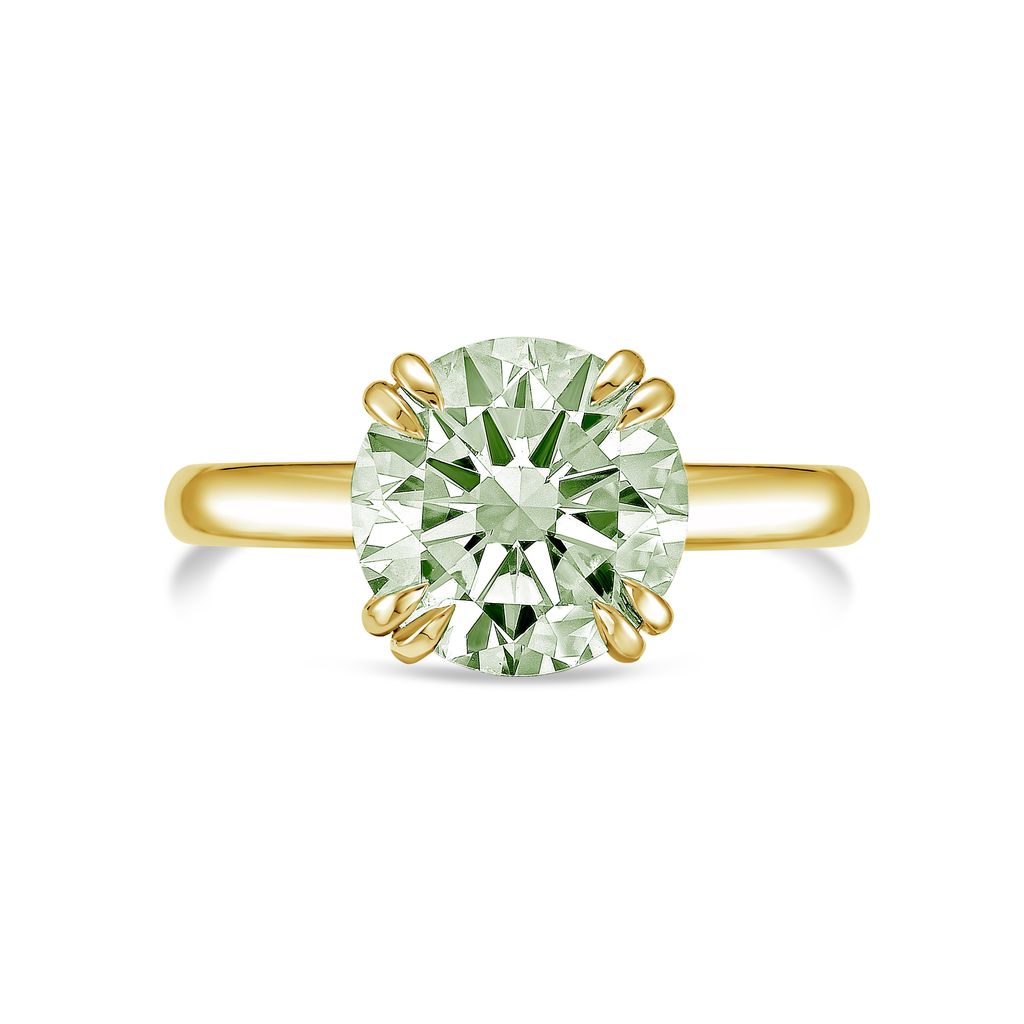 Lab-Grown Green Round Split Claw Engagement Ring, 14k Gold