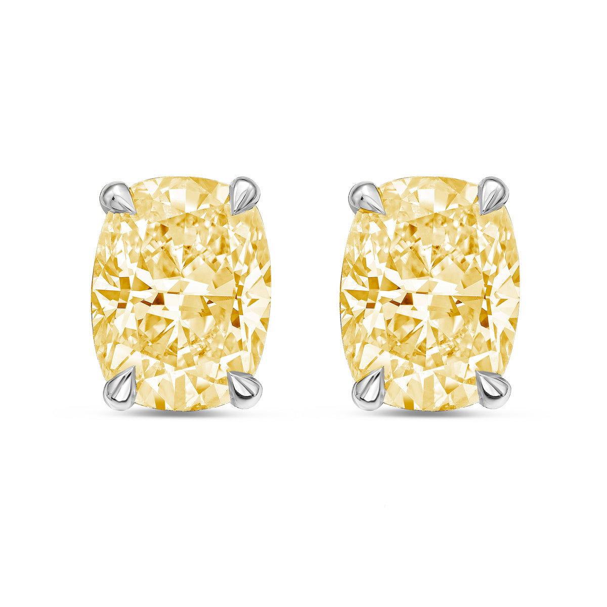 Lab-Grown Yellow Cushion Cut Diamond Stud Earrings, 4-Prong, 14K Gold
