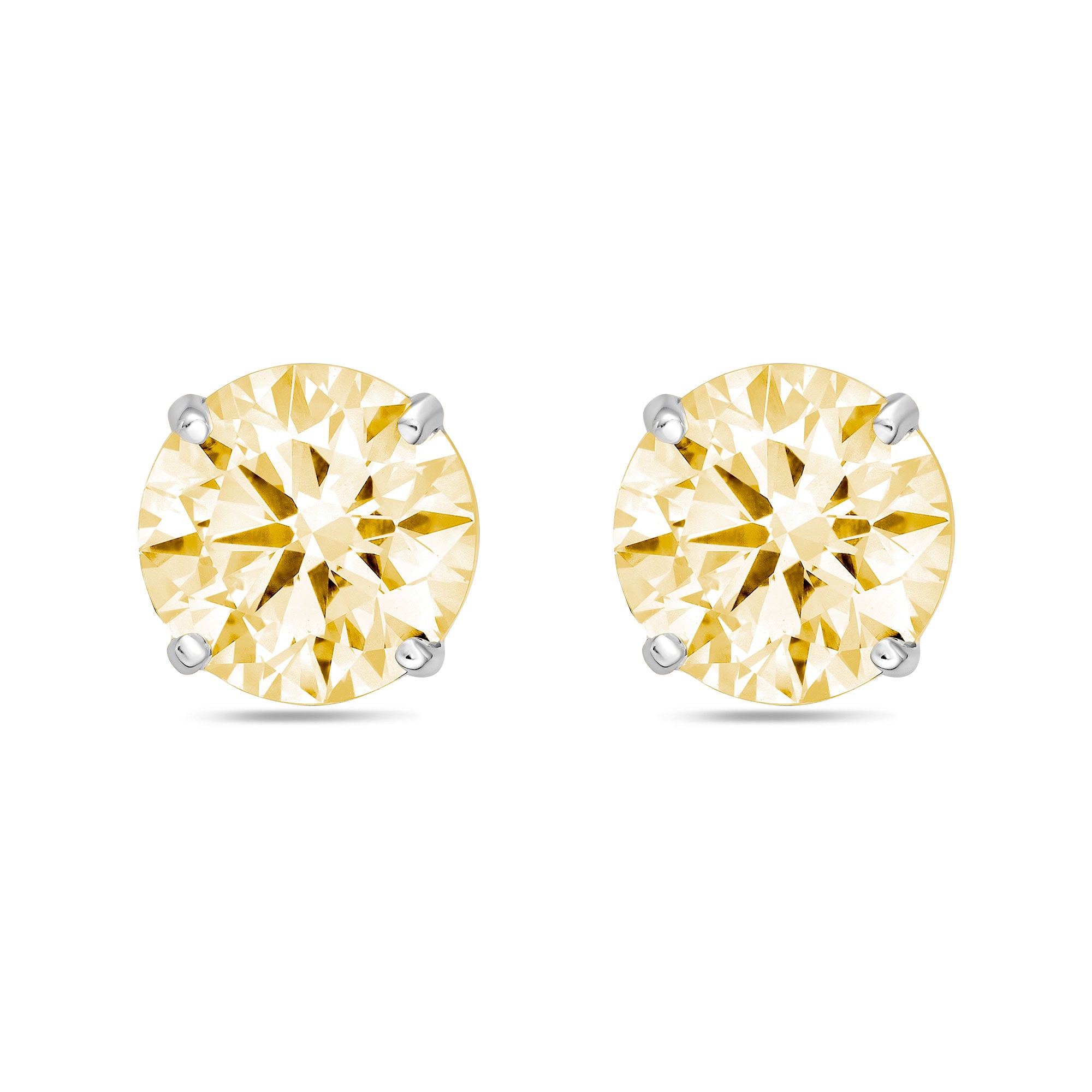 Lab-Grown Yellow Round Diamond Stud Earrings, 4-Prong, 14K Gold