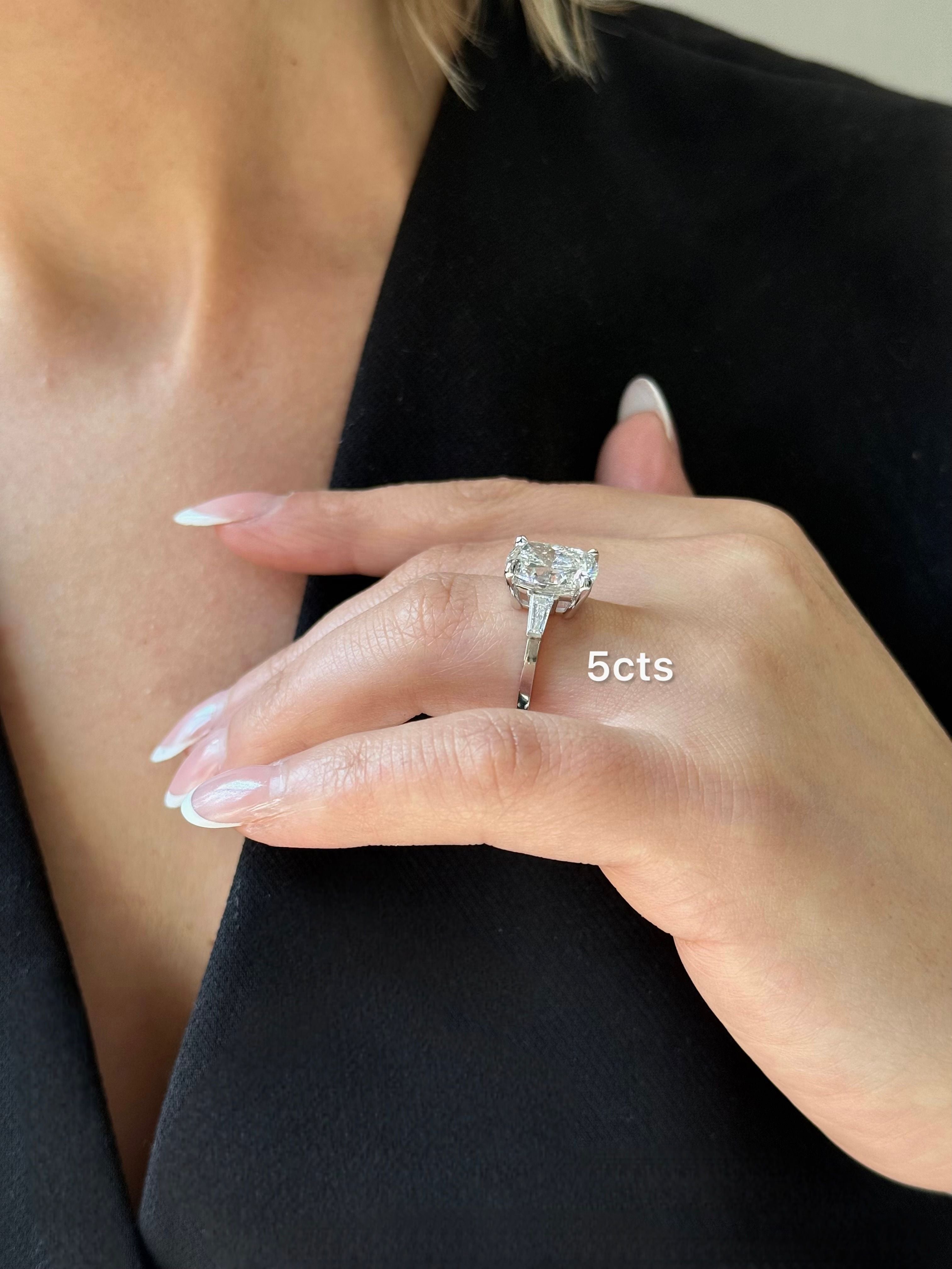 Lab Grown Three Stone Cushion Engagement Ring