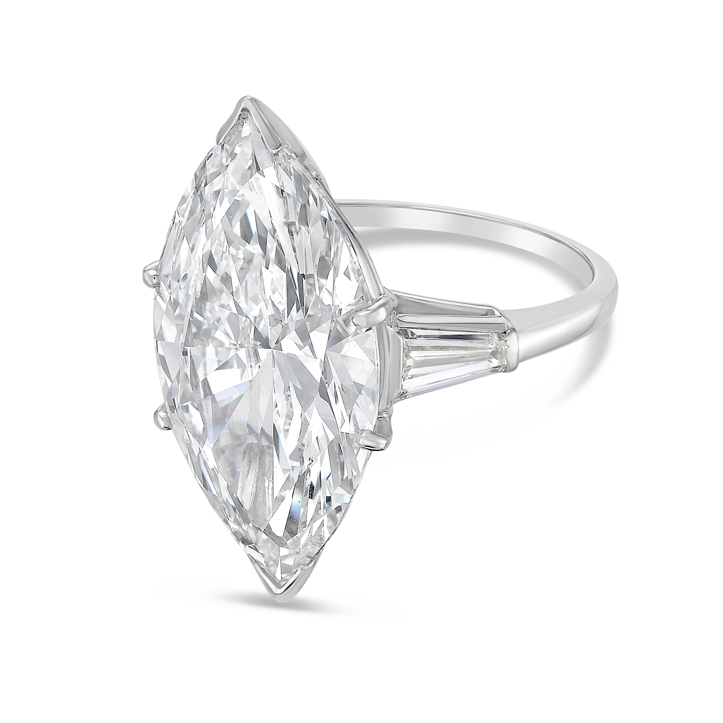 Lab Grown Marquise Engagement Ring with Baguettes