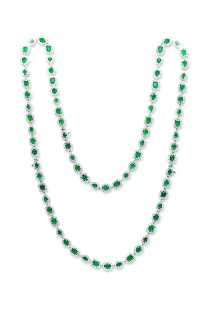 Two-fer Emerald Diamond Halo Necklace